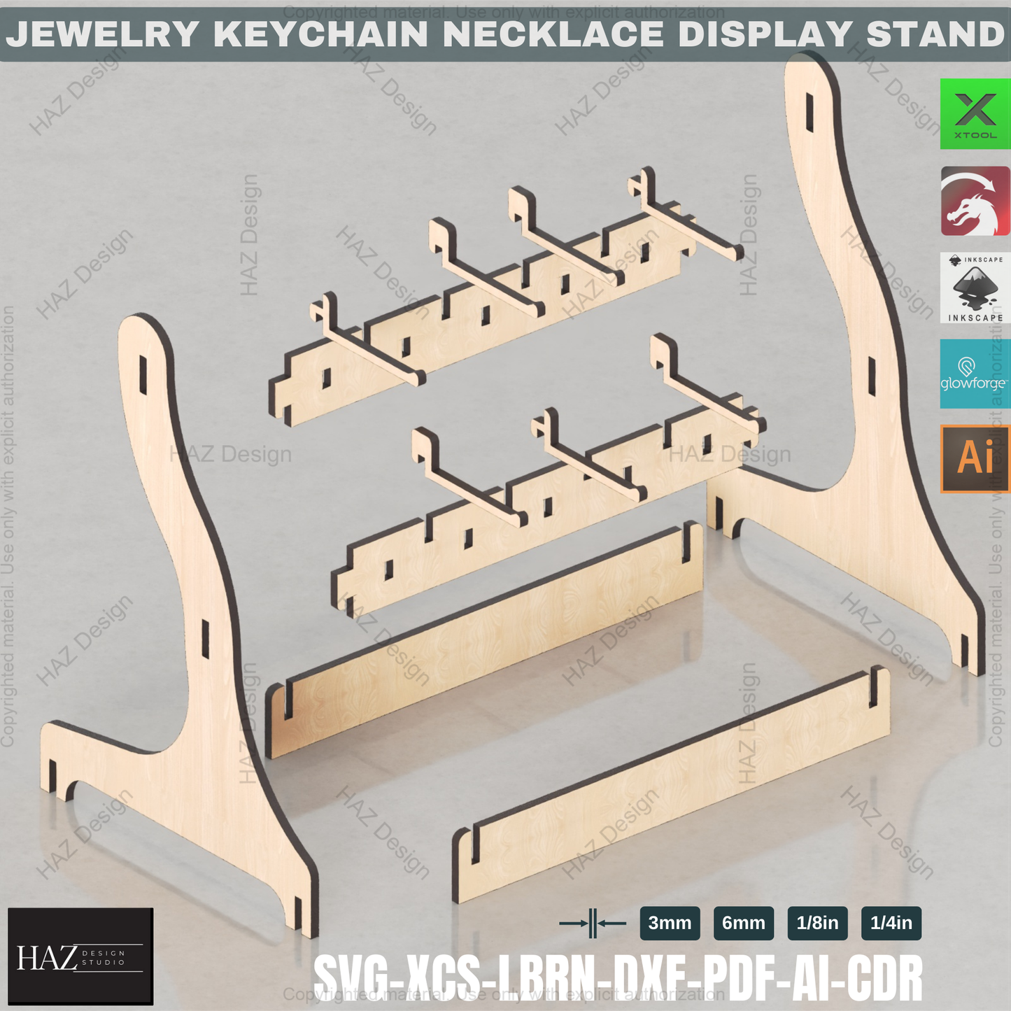 Laser Cut Display Stand Bundle | 3 Designs, 6 Sizes | Jewelry & Keychain Holder for Craft Fairs 437