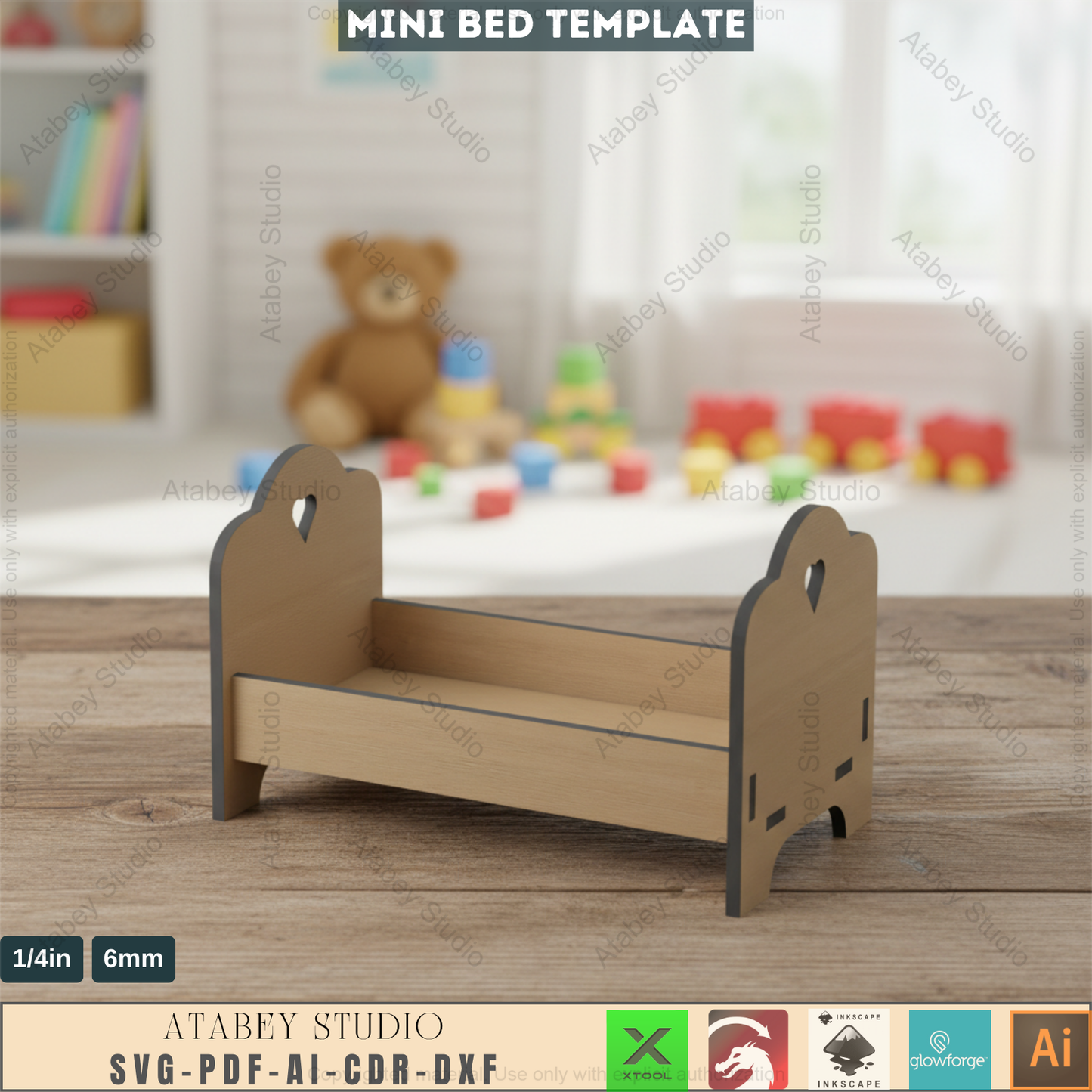 Kid Bed Design Files For Laser Cutting / Toy Mini Baby bed Designs / Instant Download Templates SVG CDR Ai DXF 488