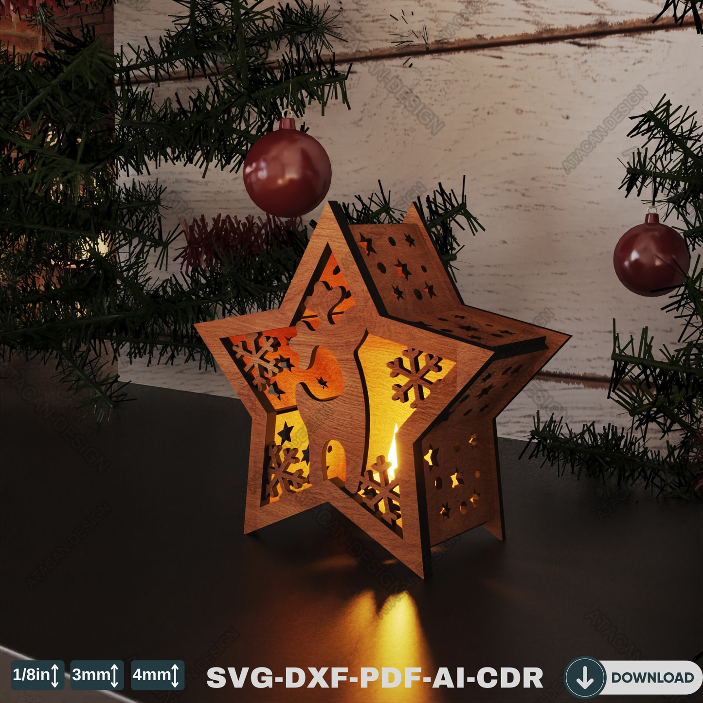 Christmas Star Lantern - Snowy Scene Decoration for Winter Candlelight Ambiance 774