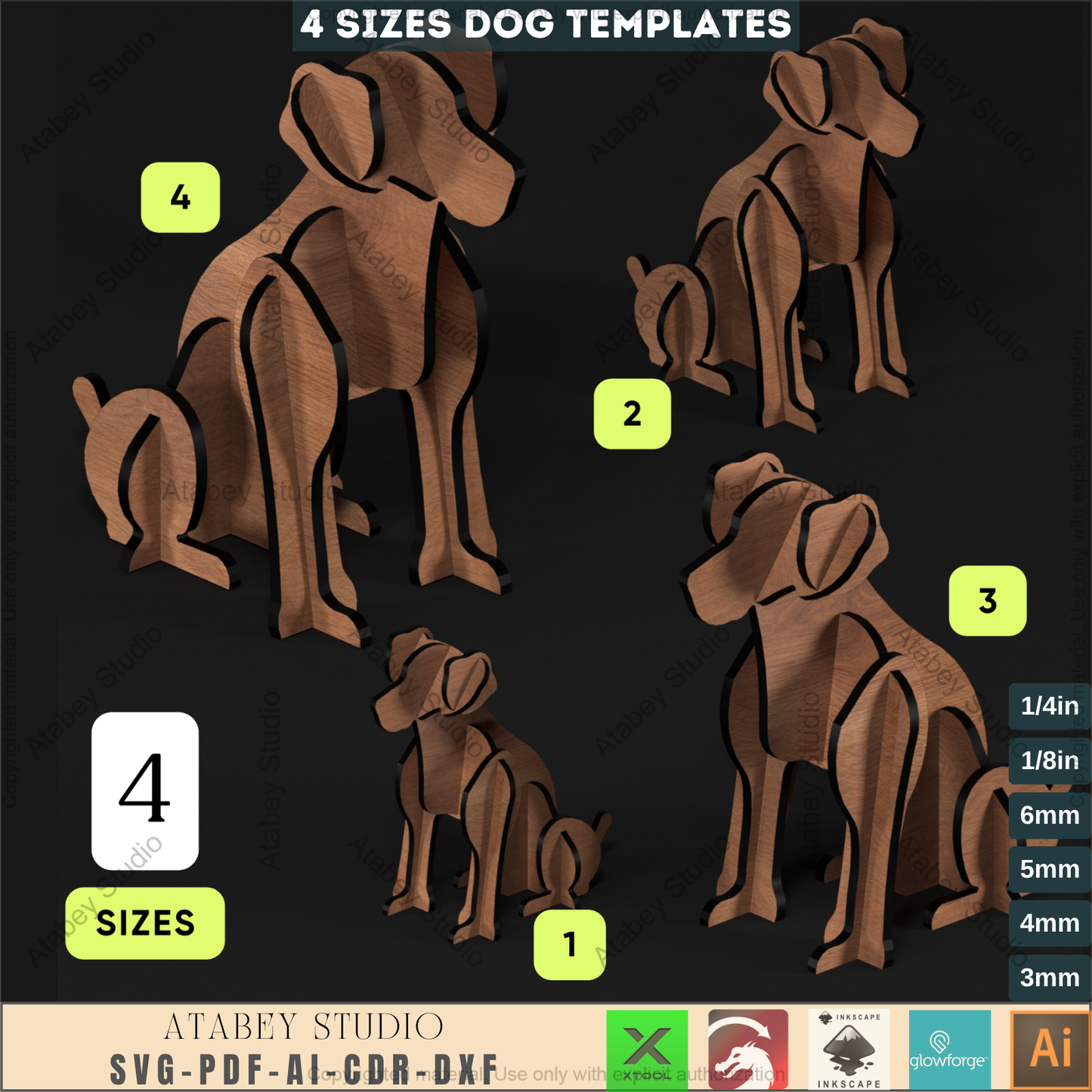 Wooden Sitting Dogs 3D Puzzle - Cute Pet Model in Multiple Sizes - 4 Sizes Charming Acrylic Pet Design 792