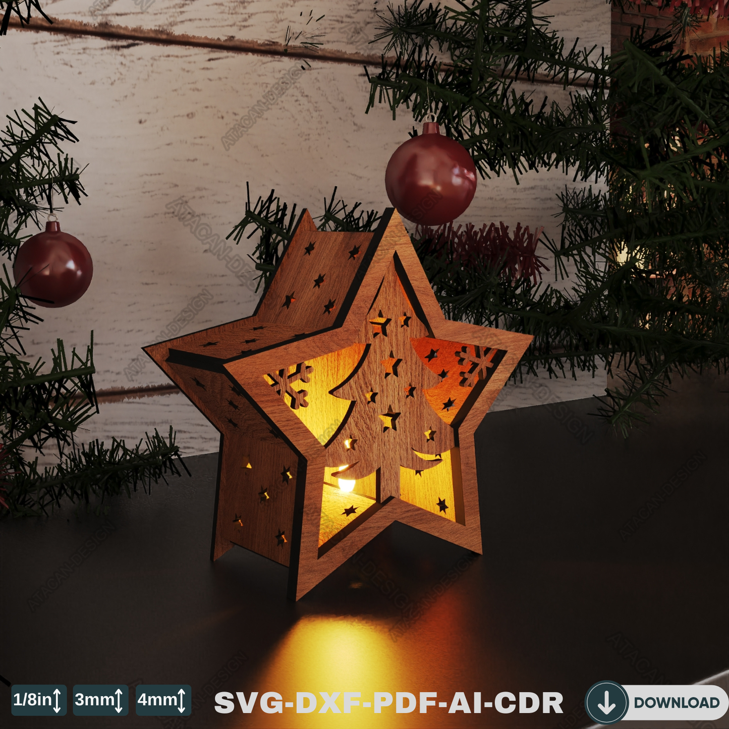 Christmas Star Lantern - Snowy Scene Decoration for Winter Candlelight Ambiance 774
