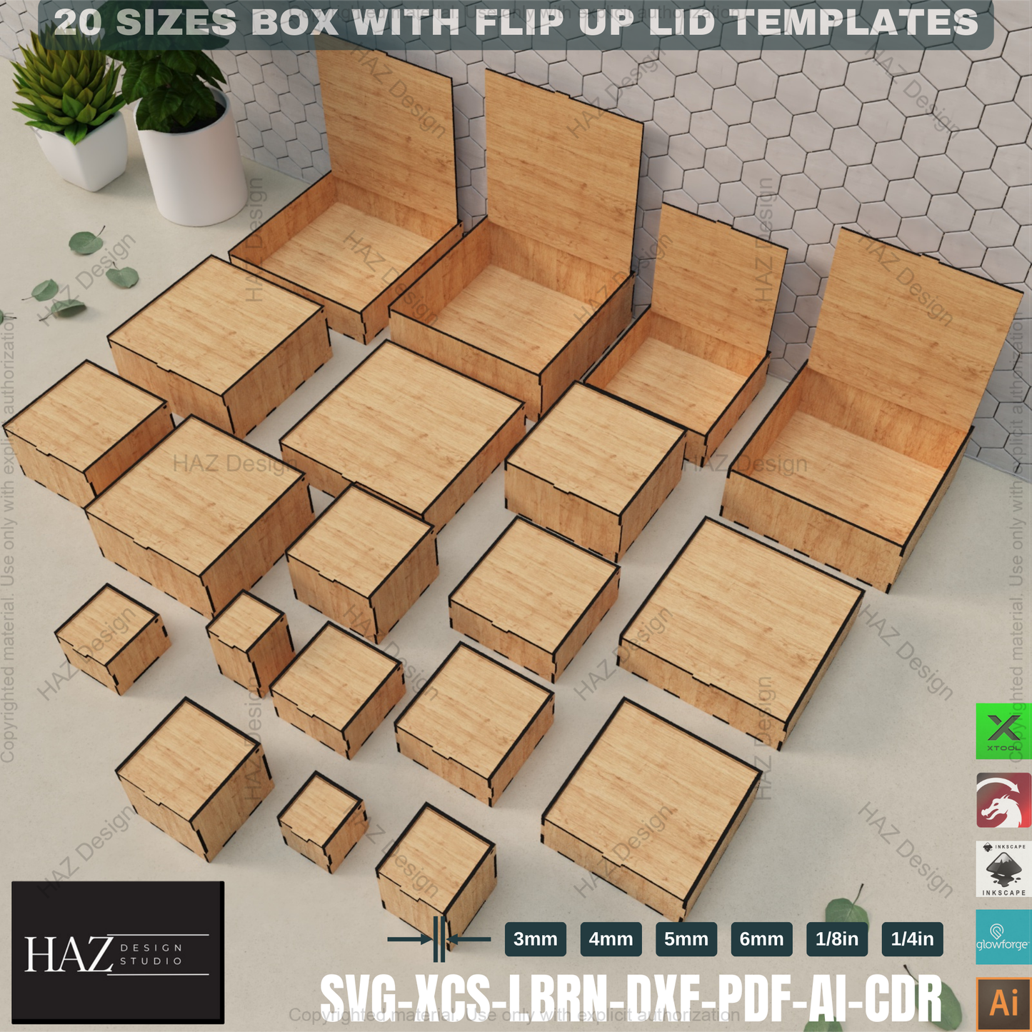 Laser Cut Flip Lid Box: 20 Sizes, 6 Thicknesses!,Laser Cut Box Set: Multiple Sizes, Flip Lid Design 414
