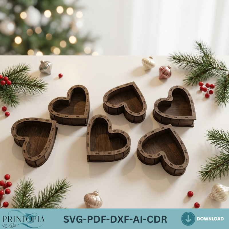 Wooden Heart shaped Gift Box / Heart Box Without Lid / Jewelry Storage Template