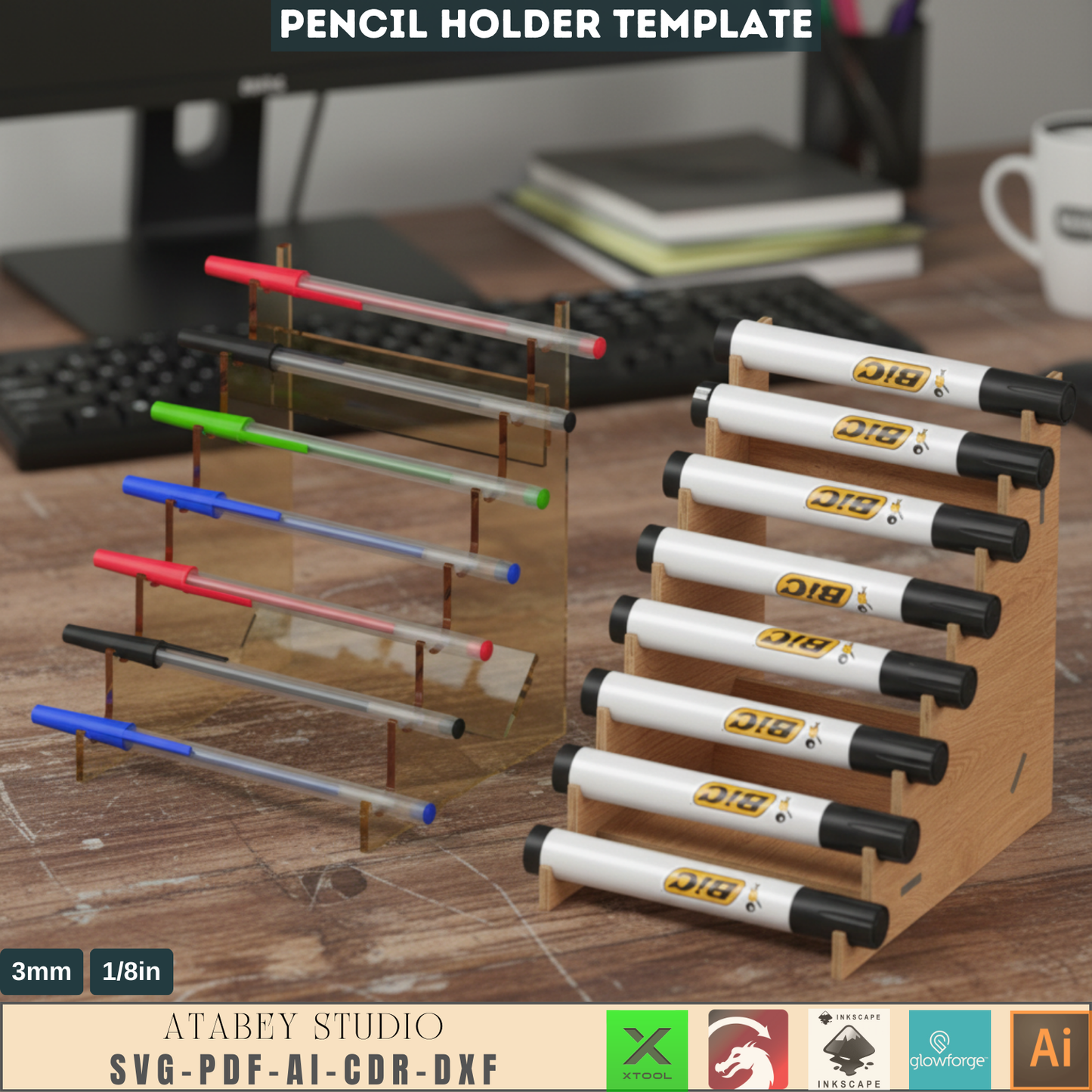 DIY Pencil Holder Stand - Laser Cut Display Organizer Templates for Desk and Office Organization 608
