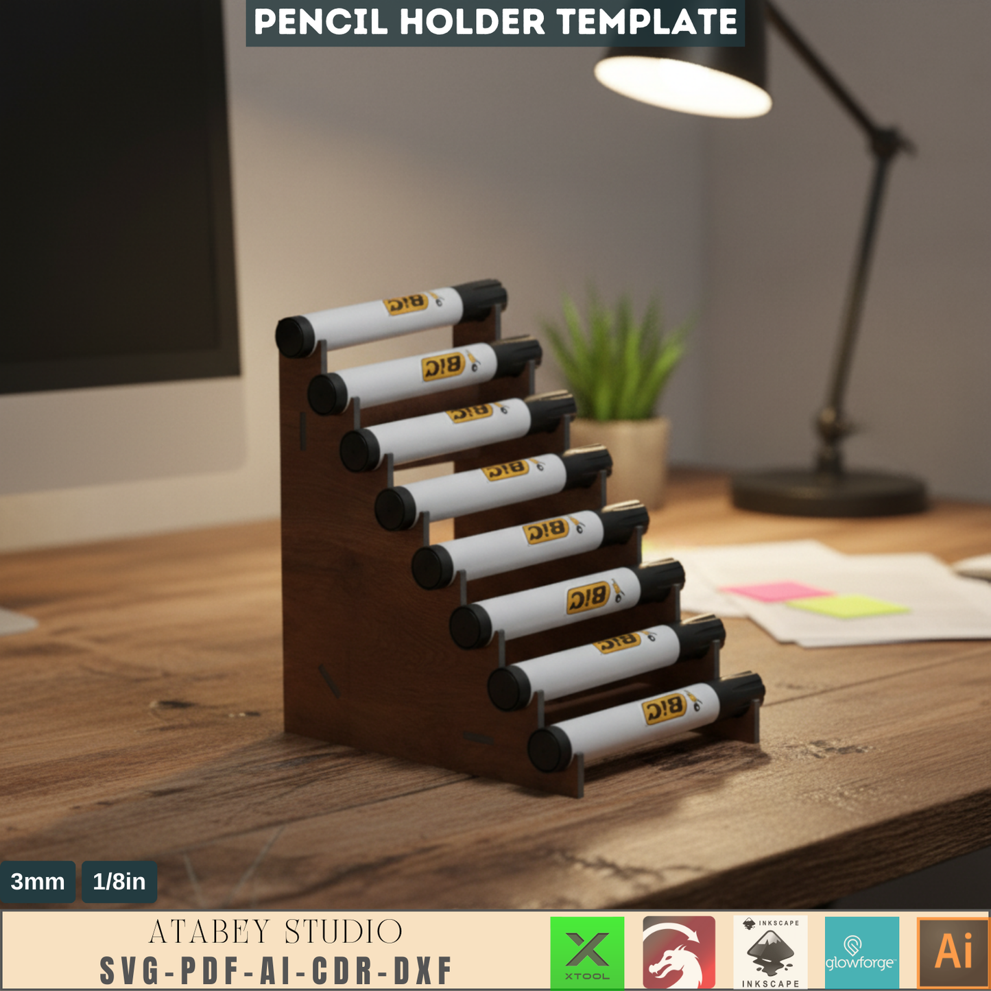 DIY Pencil Holder Stand - Laser Cut Display Organizer Templates for Desk and Office Organization 608