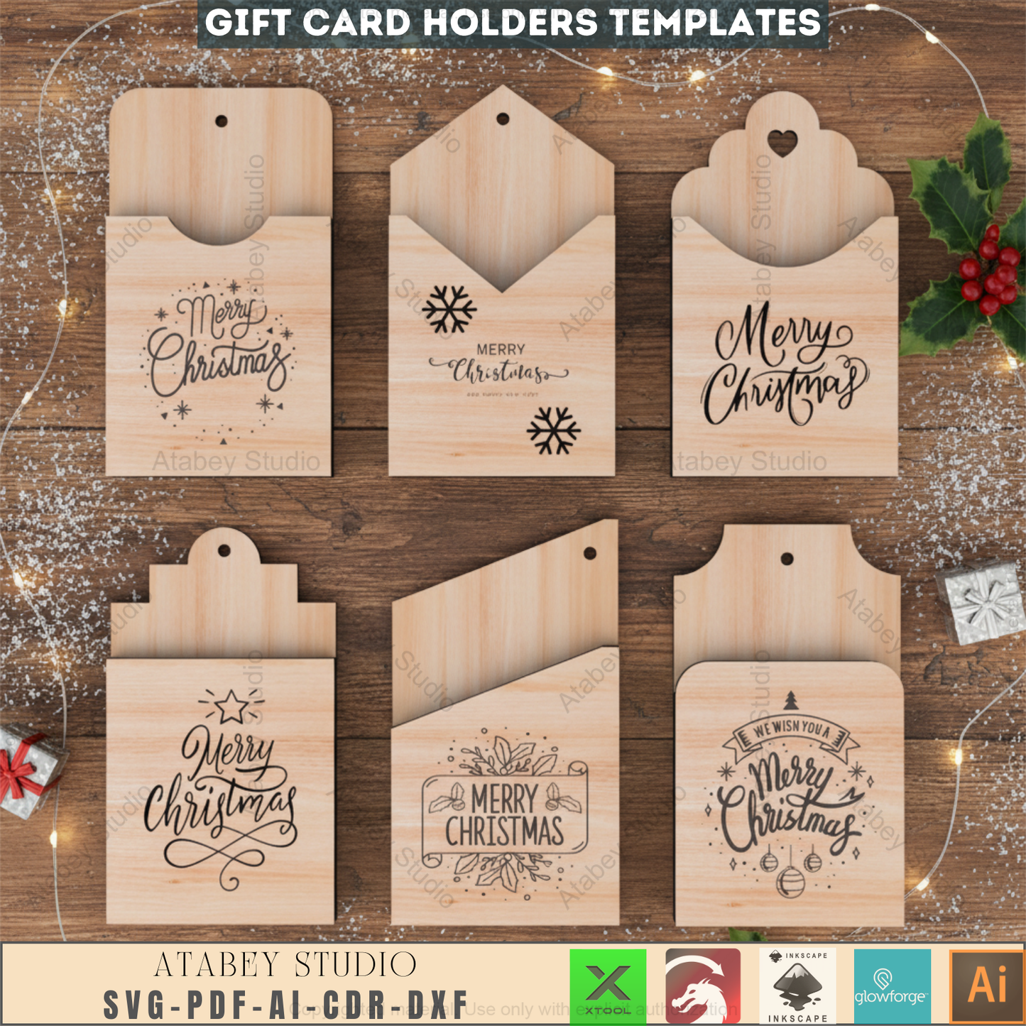 Christmas Present Gift Card Holder / Xmas Ornament Gift Holders / Wood Christmas Envelopes / Custom Noel Gift Cut Files SVG CDR DXF Ai 541