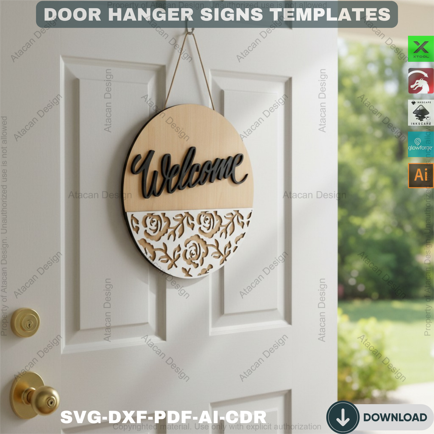 Welcome Door Hanger Designs - 8 Elegant Patterns Laser Cut Wood Signs 114