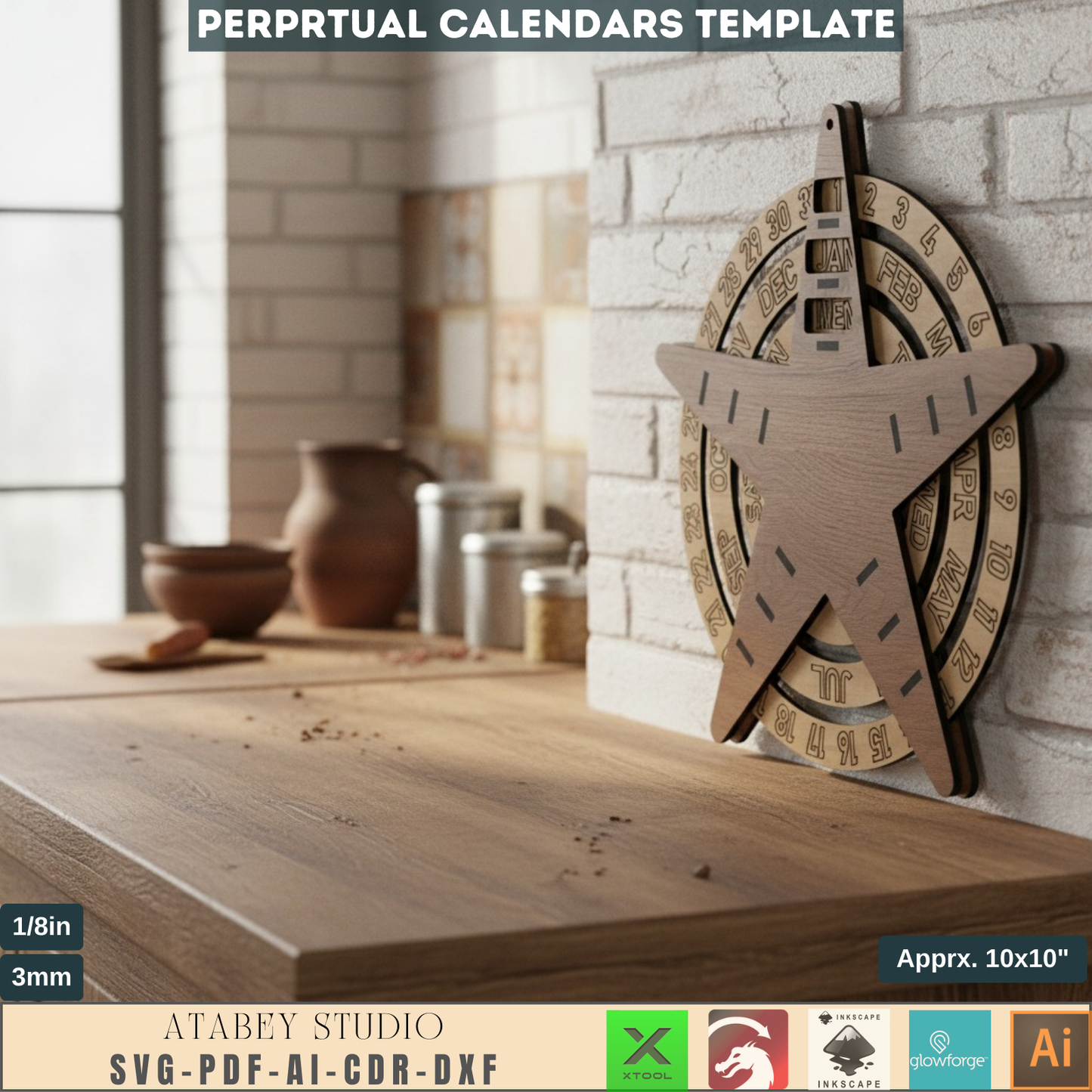 Perpetual Calendar SVG Laser Cut File, Customizable Wood Calendar Template, Reusable Wall Desk Organizer, DIY Gift Home Decor 893
