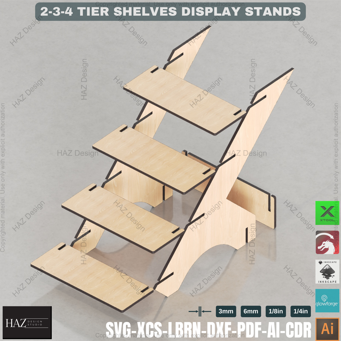 Laser Cut Tiered Display Stand Set | 2, 3 & 4 Shelf Options | Craft Fair & Retail Riser Files 438