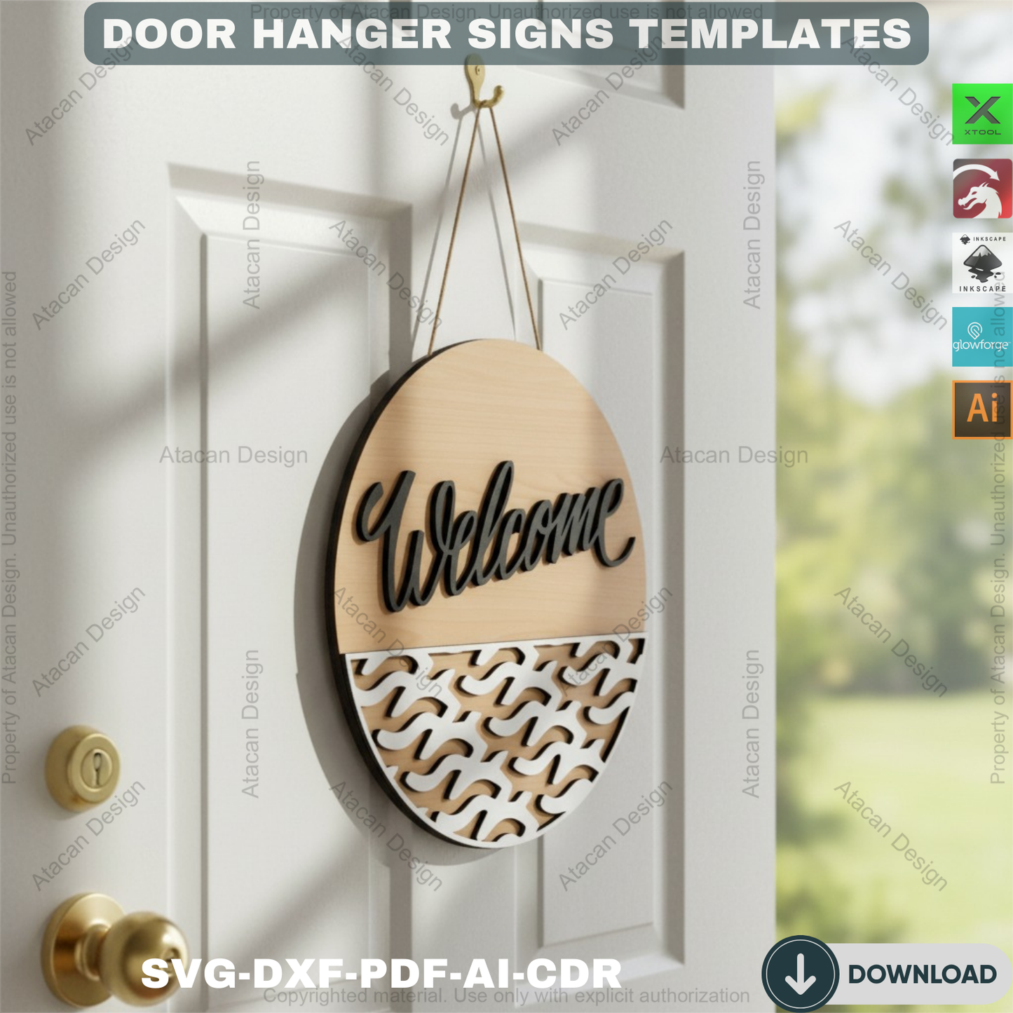 Welcome Door Hanger Designs - 8 Elegant Patterns Laser Cut Wood Signs 114
