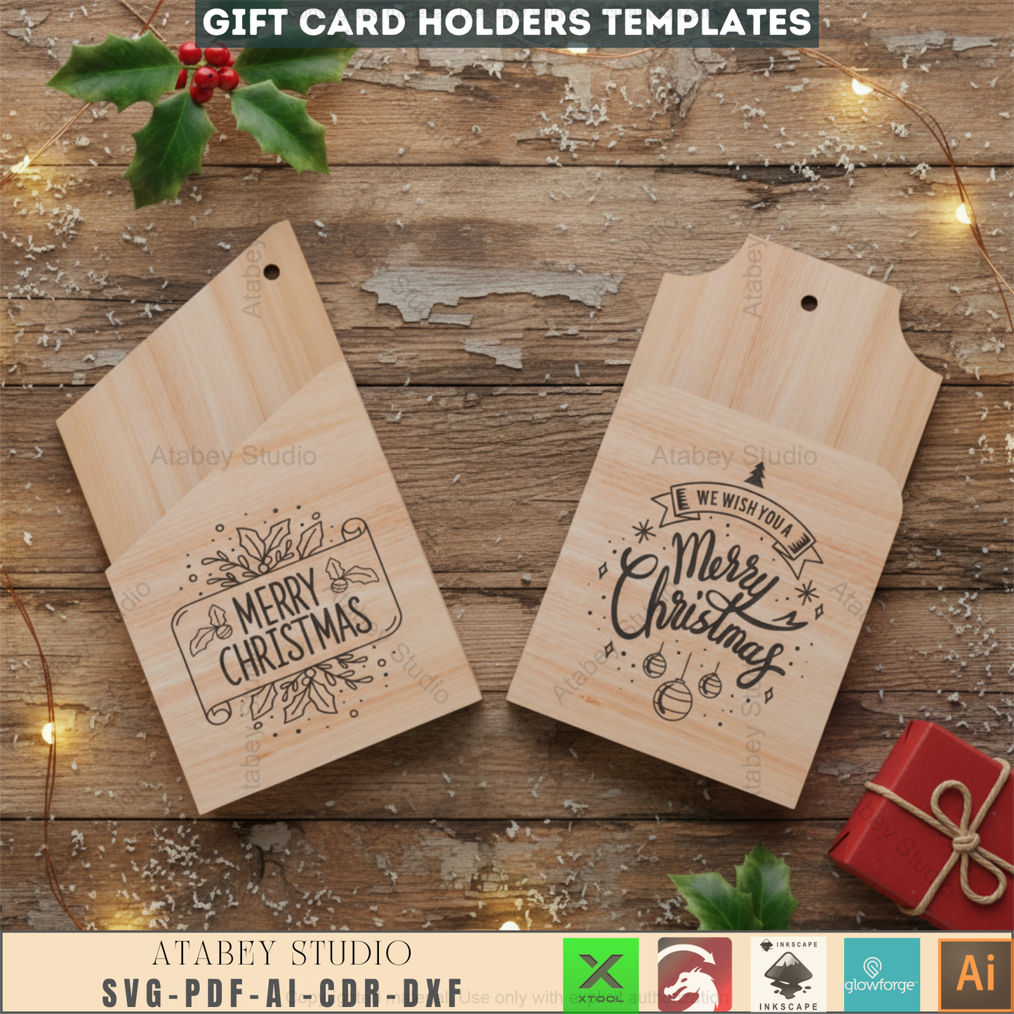 Christmas Present Gift Card Holder / Xmas Ornament Gift Holders / Wood Christmas Envelopes / Custom Noel Gift Cut Files SVG CDR DXF Ai 541