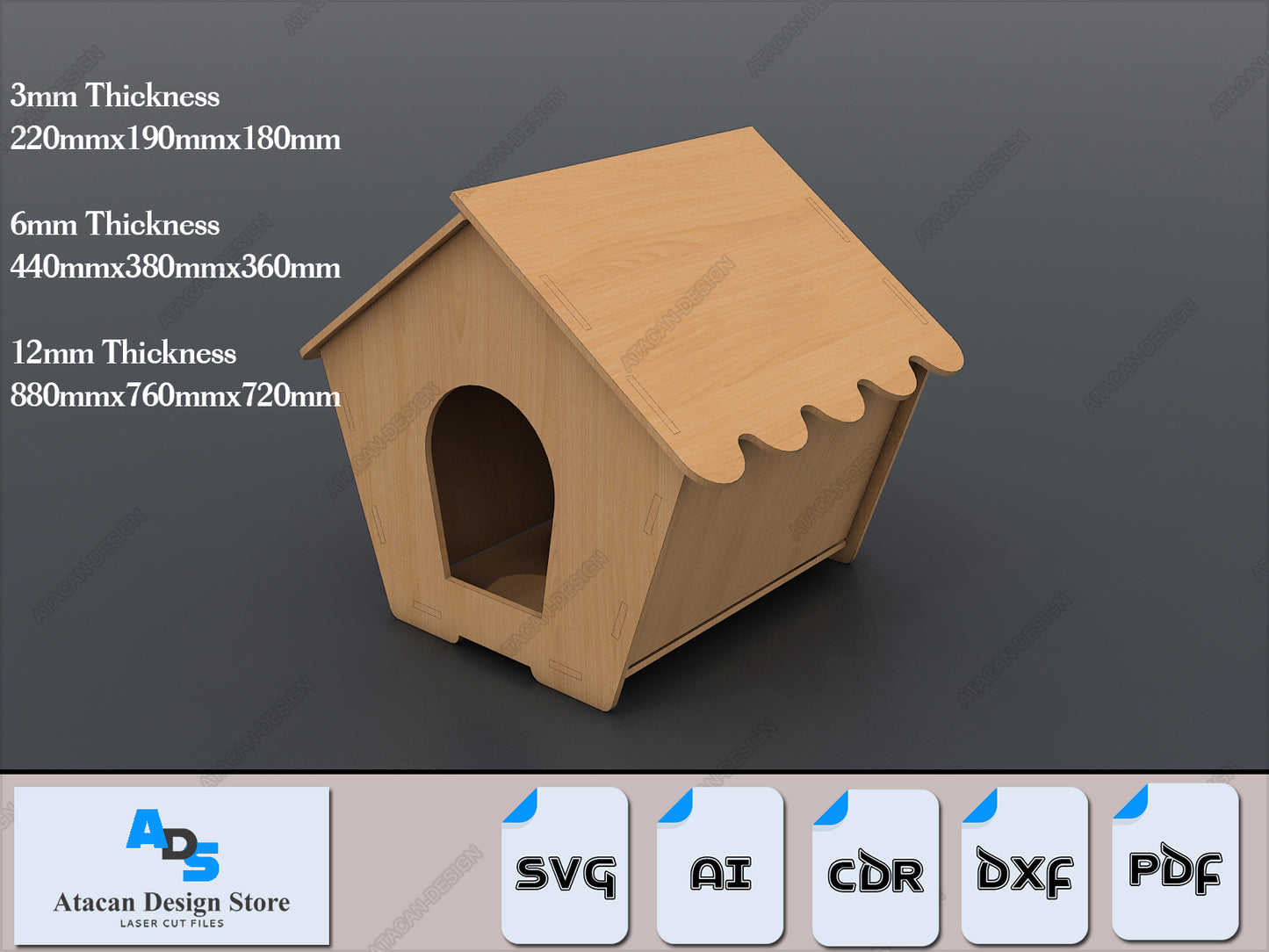 Laser Cut Pet House - 3 Size Templates for Cats and Dogs 493