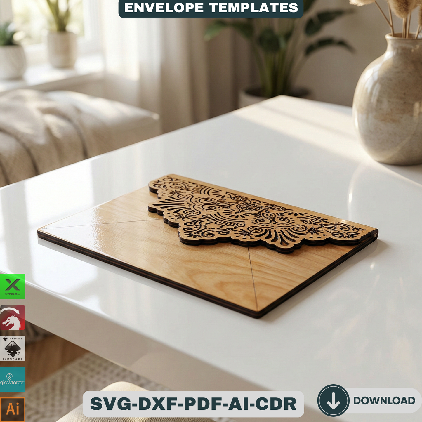 Laser Cut Wooden Envelope Template Decorative Gift Card Holder Pattern Money Envelope 938