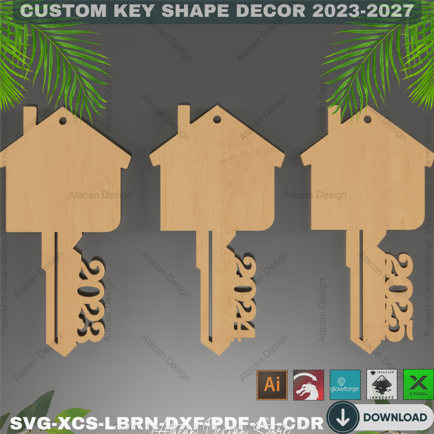 Personalized House Key SVG Bundle, Our First Home Xmas, Real Estate Client Gift, Laser Engraving Design 2023-2027