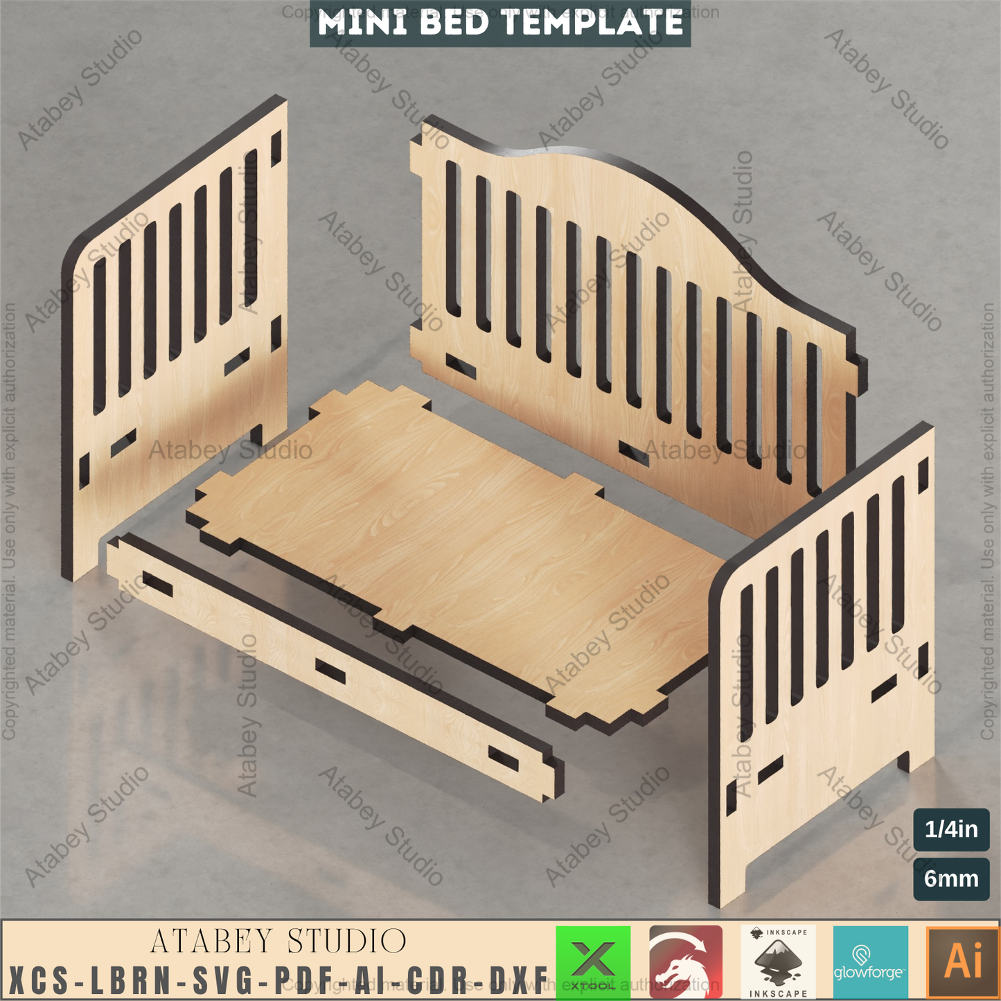 Doll Rocking Cradle Laser Cut File, Miniature Baby Crib Plan for Glowforge, Plywood Doll Furniture SVG