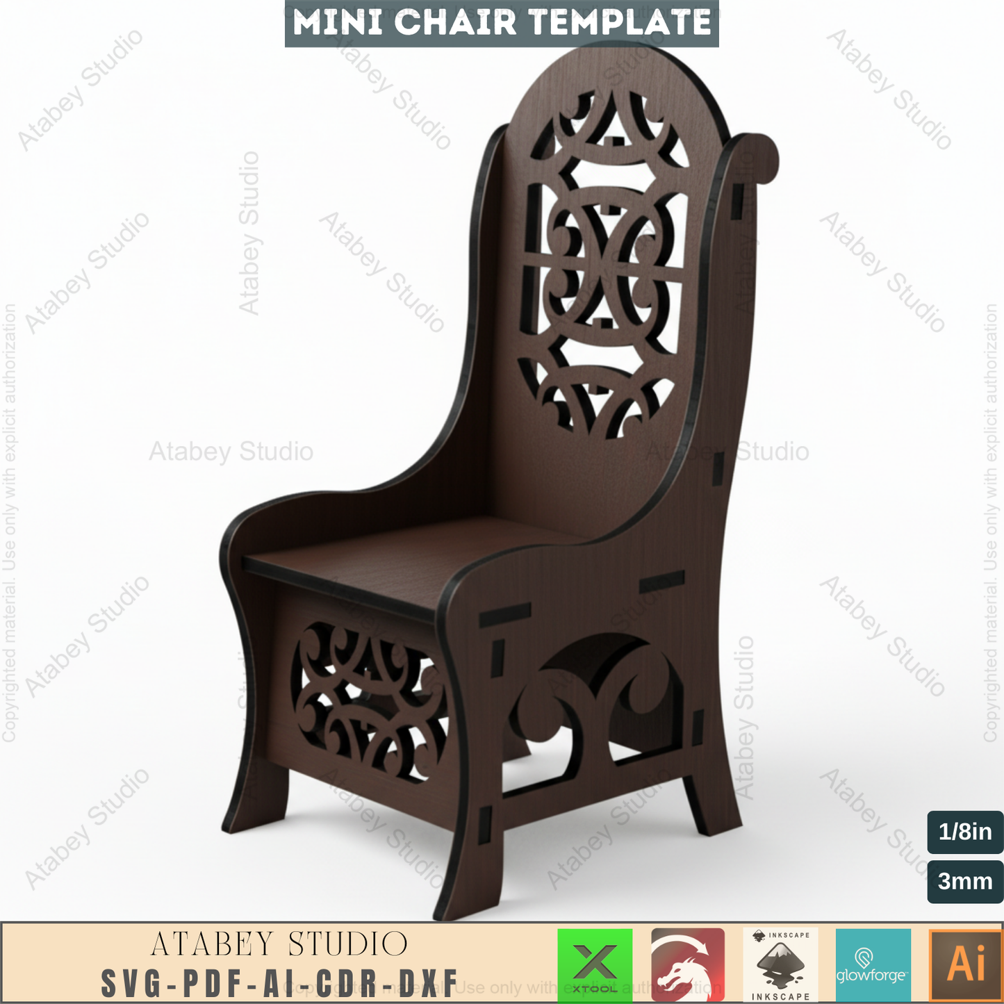 Plywood Mini Chair Decor - Vector Plan for Dollhouse Furniture, Wood Laser Cut Files 001