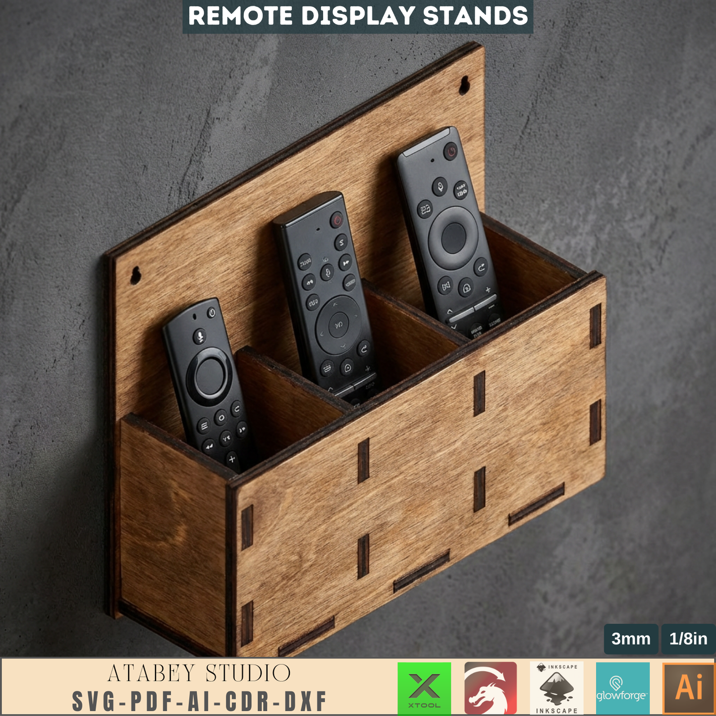 emote Control Holder Laser Cut Template Wall Mount Remote Stand Media Caddy 992