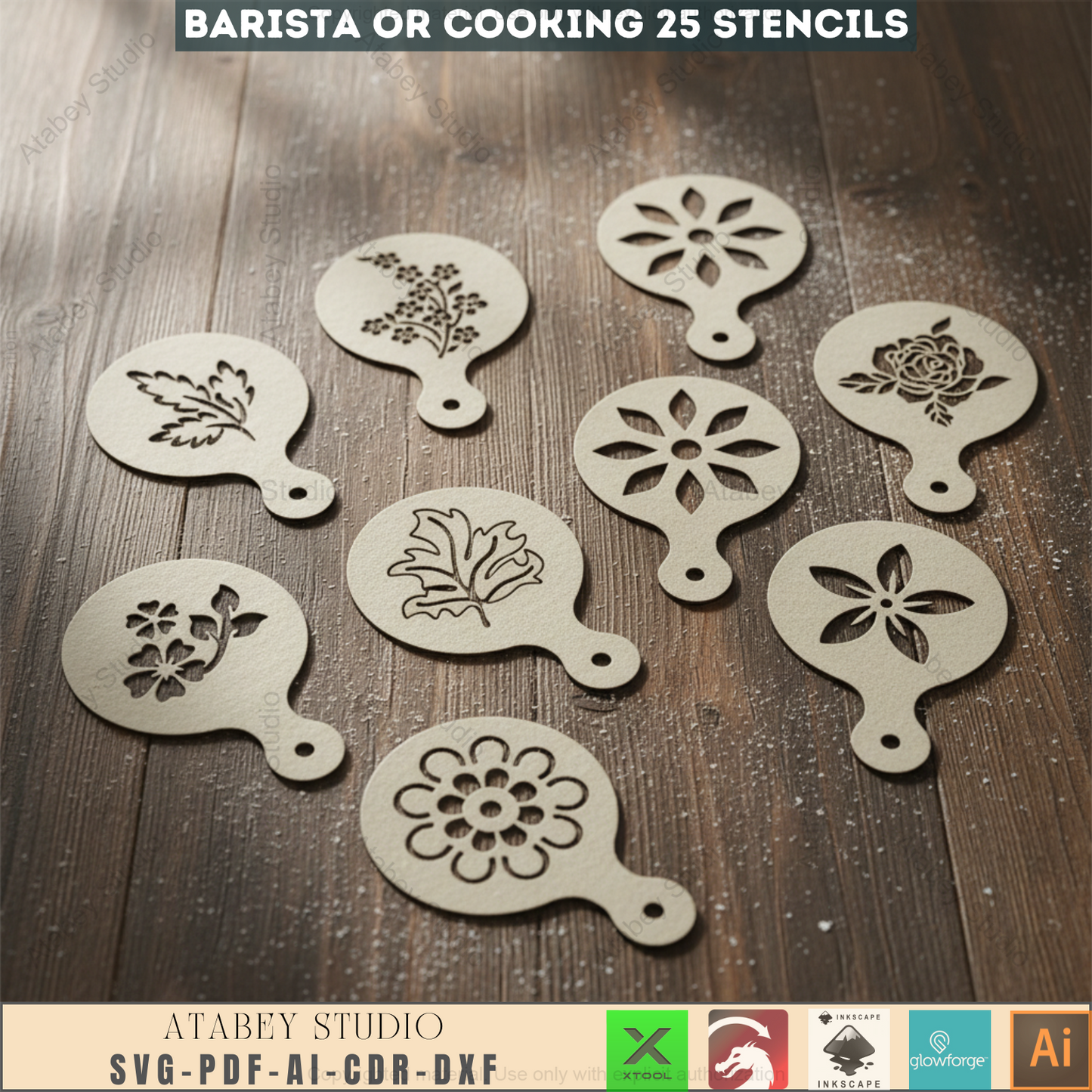 Professional Barista Stencil Set for Latte Art, Creative Kitchen Templates, DIY Coffee Design Patterns for Laser Cutting 955