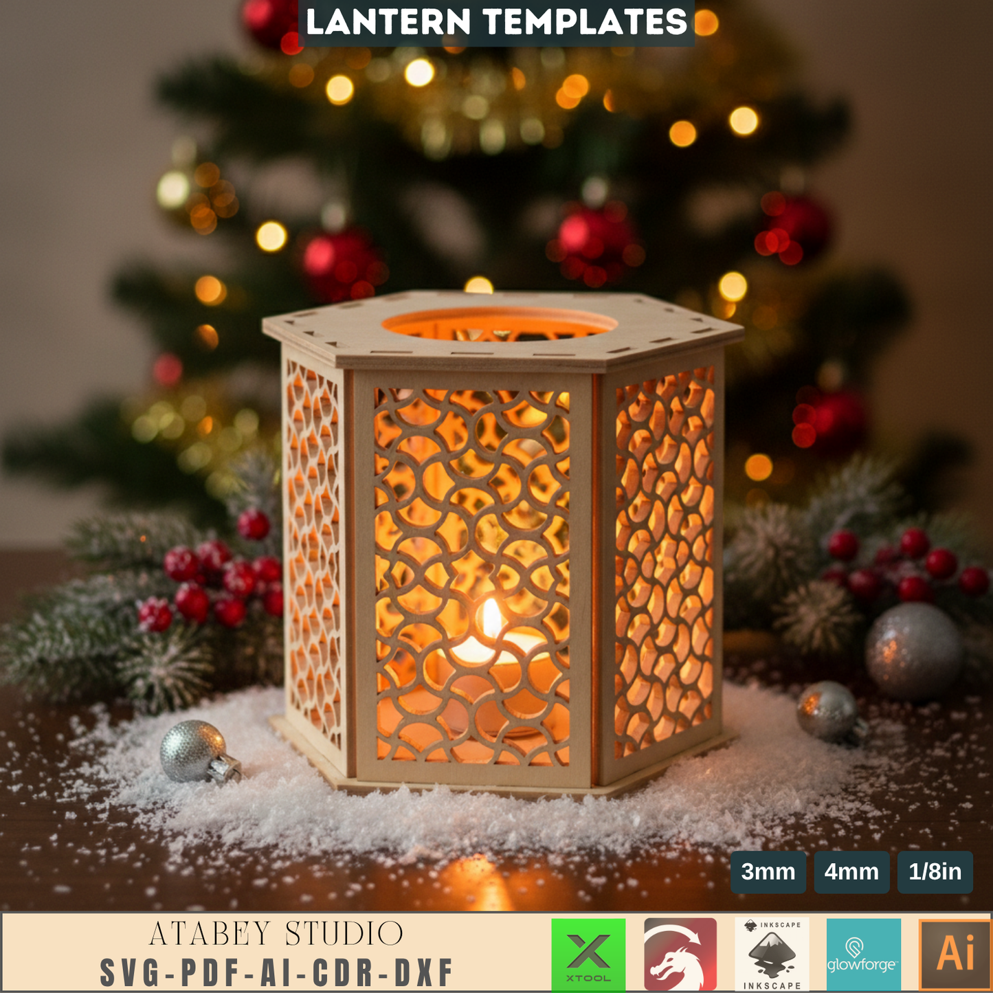 Unique Laser Cut Star Ornaments for Christmas Tree Decor & Holiday Crafts - Lantern Night Light Template, Laser Cut Wood Lampshade Plan, DIY Table Centerpiece 958