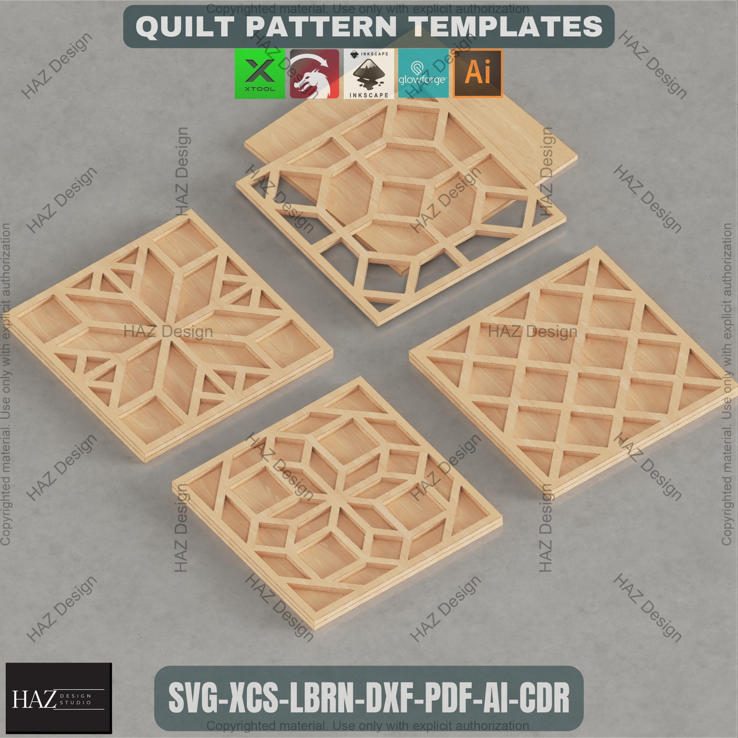 Geometric Quilt Block Craft Bundle • 16 Laser Cut Templates for Farmhouse Coasters • DIY Wood Wall Art & Home Decor Projects 463