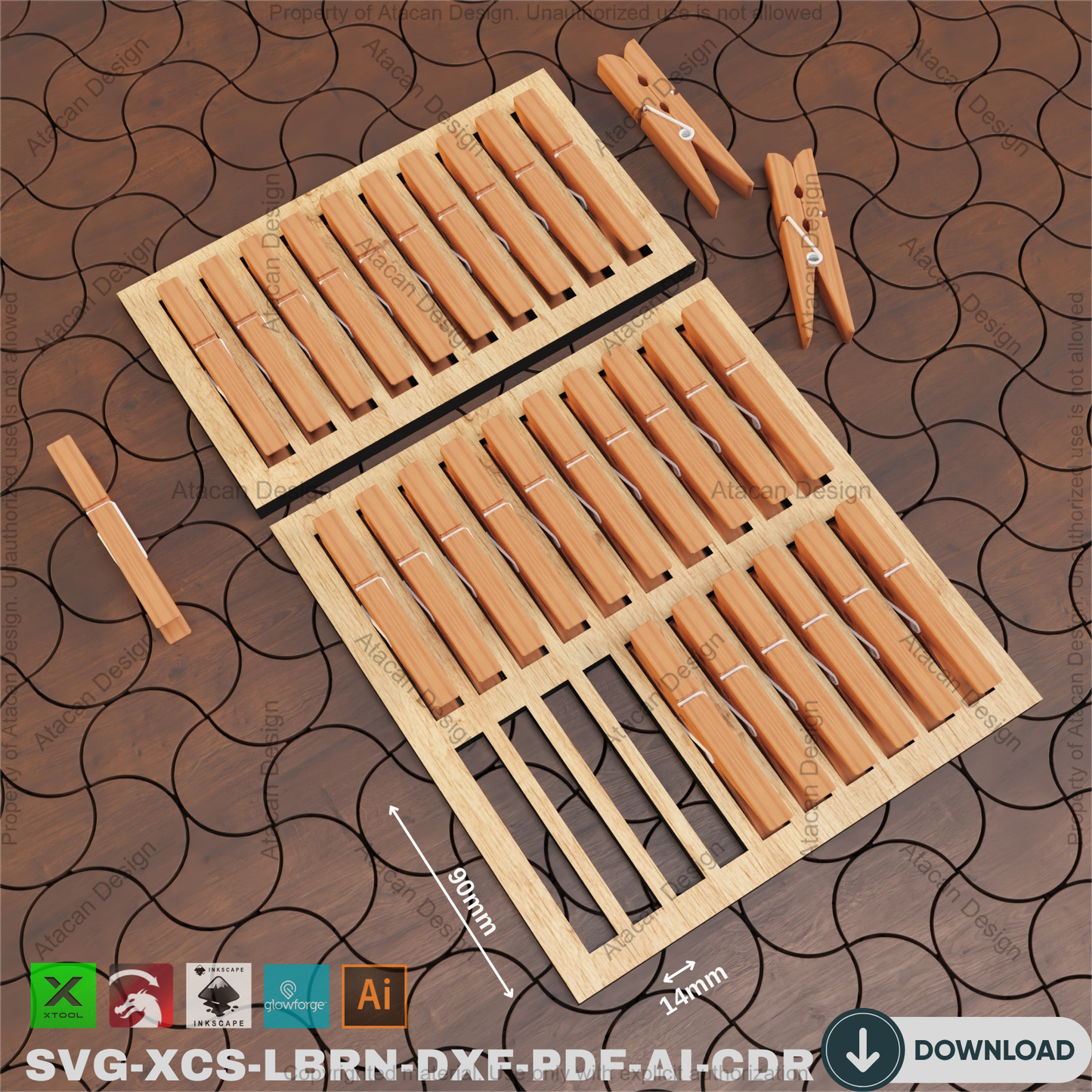 Laser Cut Clothespin Jig Template - Engraving Guide - Wood Clothespin Holder DIY, Accurate Placement, Craft Project 873