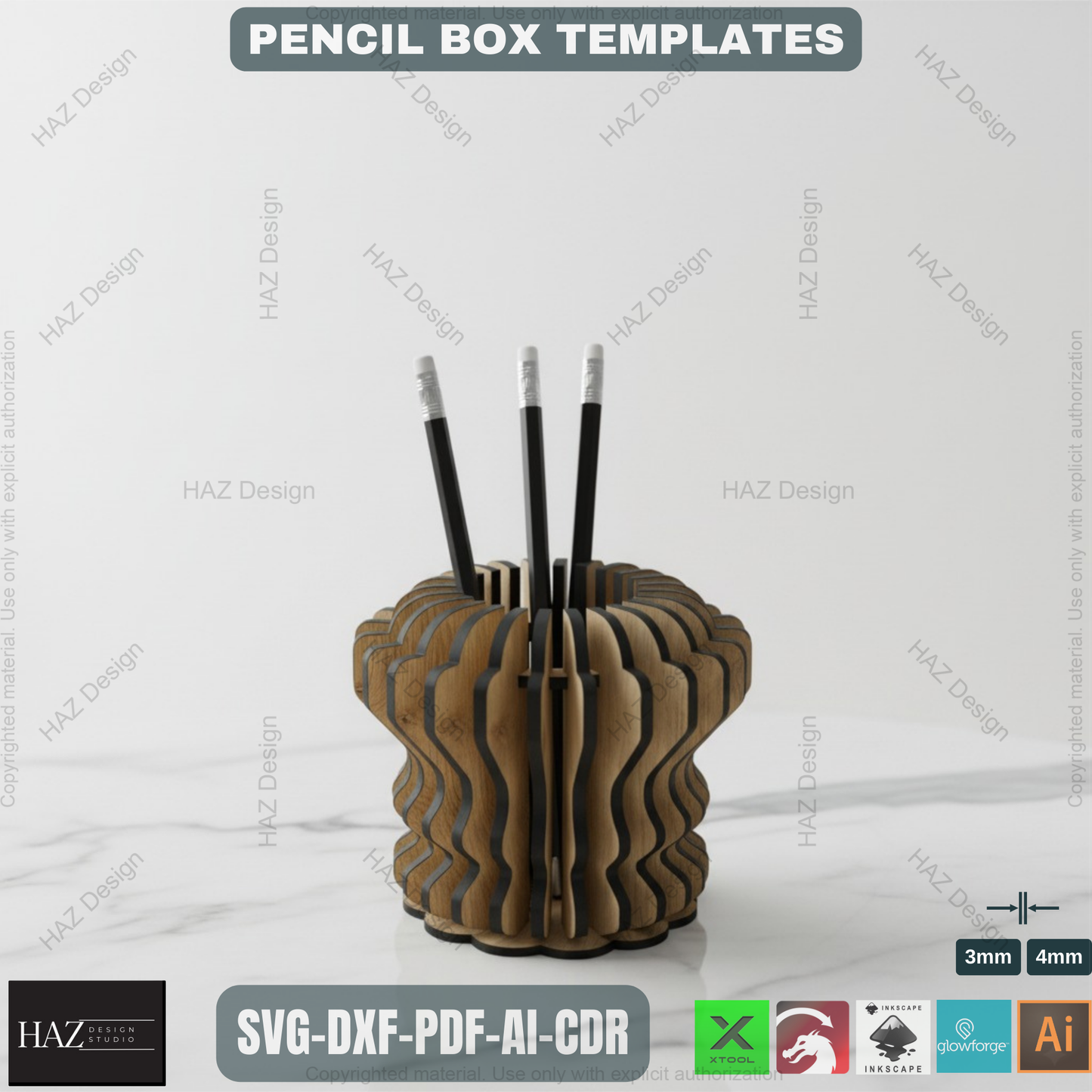 3D Pen Holder Laser Cut Design | Desk Organizer and Office Accessories,Modern Pen Holder Design for Laser Cutting 088