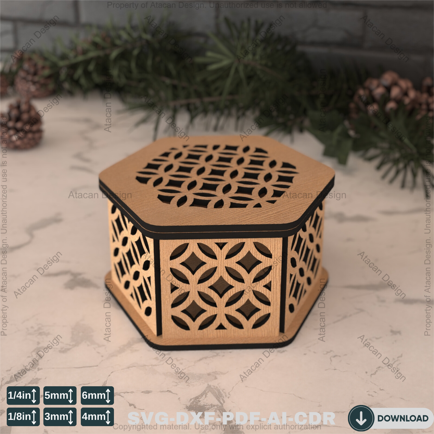 Hexagon Laser Cut Gift Box - Elegant Decorative Wooden Wedding Favor Box,jewellery case Design 796