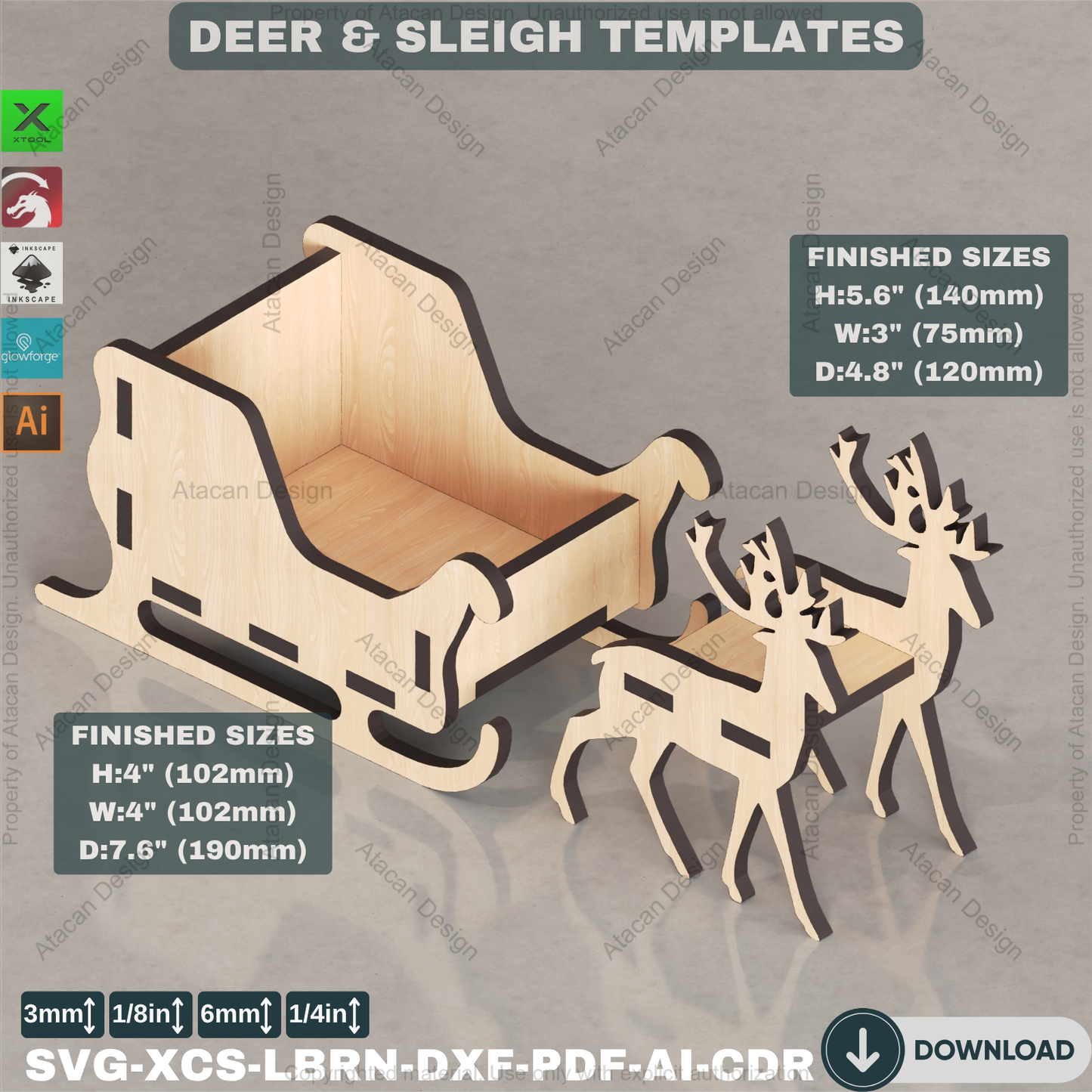 Santa's Sleigh and Reindeer SVG, Laser Cut Candy Holder File, DIY Holiday Project for Xtool & Lightburn
