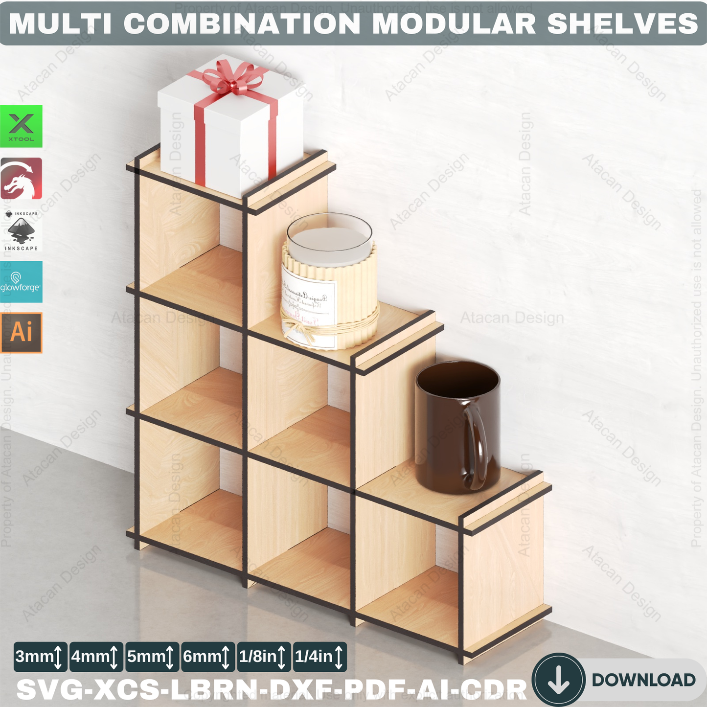 Laser Cut Modular Cube Storage Shelves Plan. Easy Assembly DIY Display Organizer 880