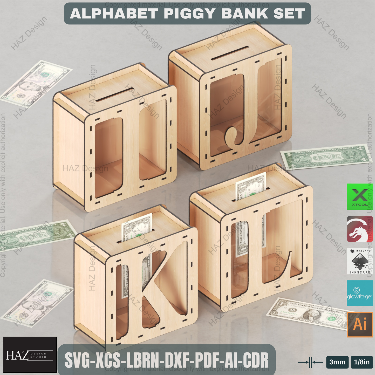 Alphabet Piggy Bank Laser Files | A-Z Letter Money Box Set | DIY Kids Gift & Nursery Decor Plan 446