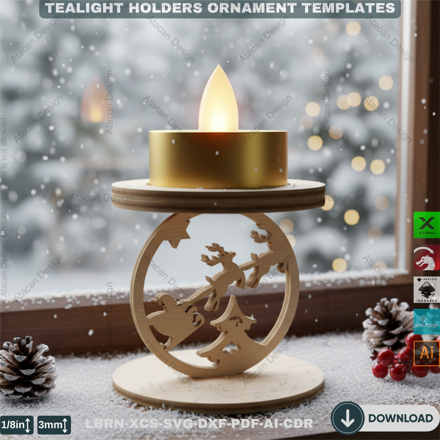 Snowflake Tealight Holder Set, Wooden Laser Cut Decor, Winter Candle Templates, Standing Tea Light Holders 907