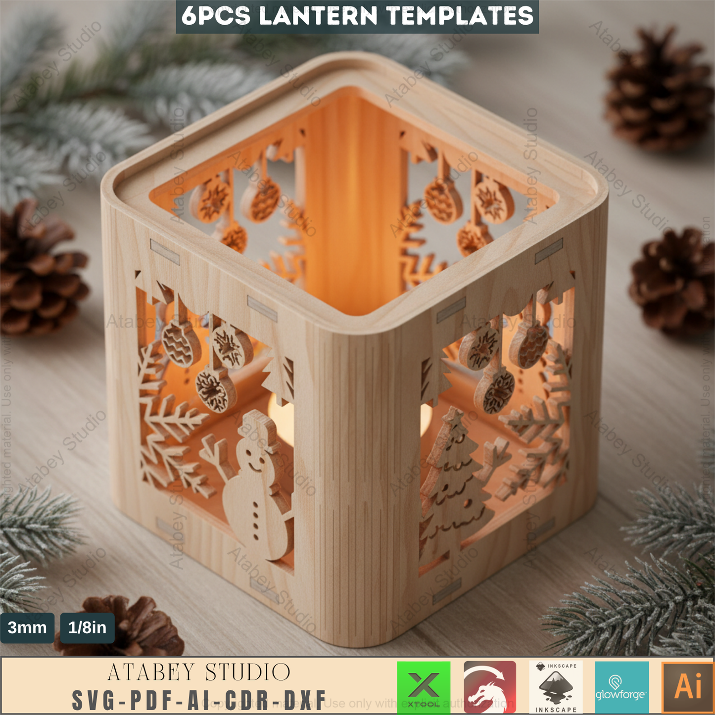 Christmas Lantern Template, Laser Cut Tealight Candle Holder, Winter Village SVG Files, Festive Home Decor Box 961