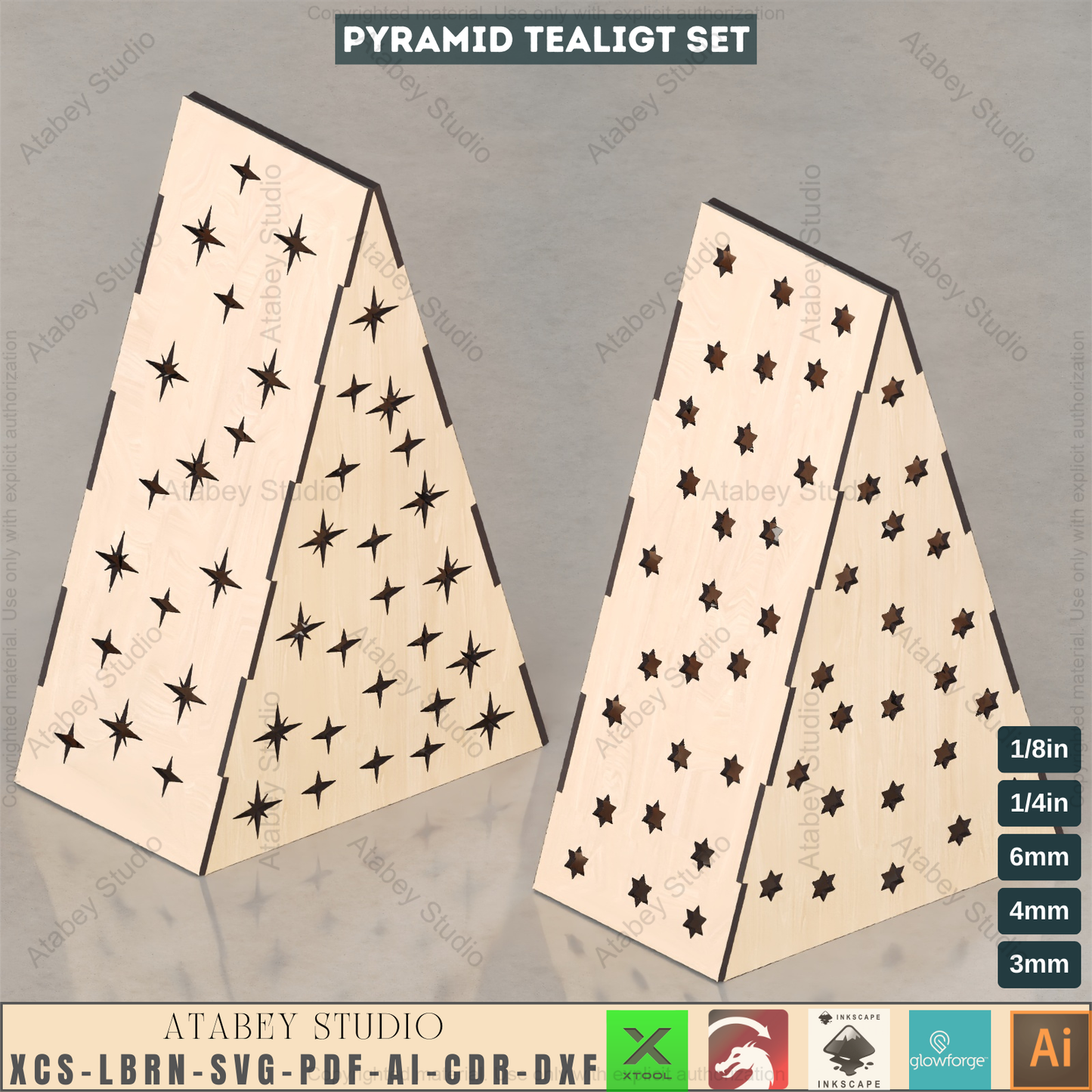 Laser Cut Pyramid Tealight Set | 6 Designs | LED Luminary & Table Decor,Tabletop Pyramid Tealight Designs 939