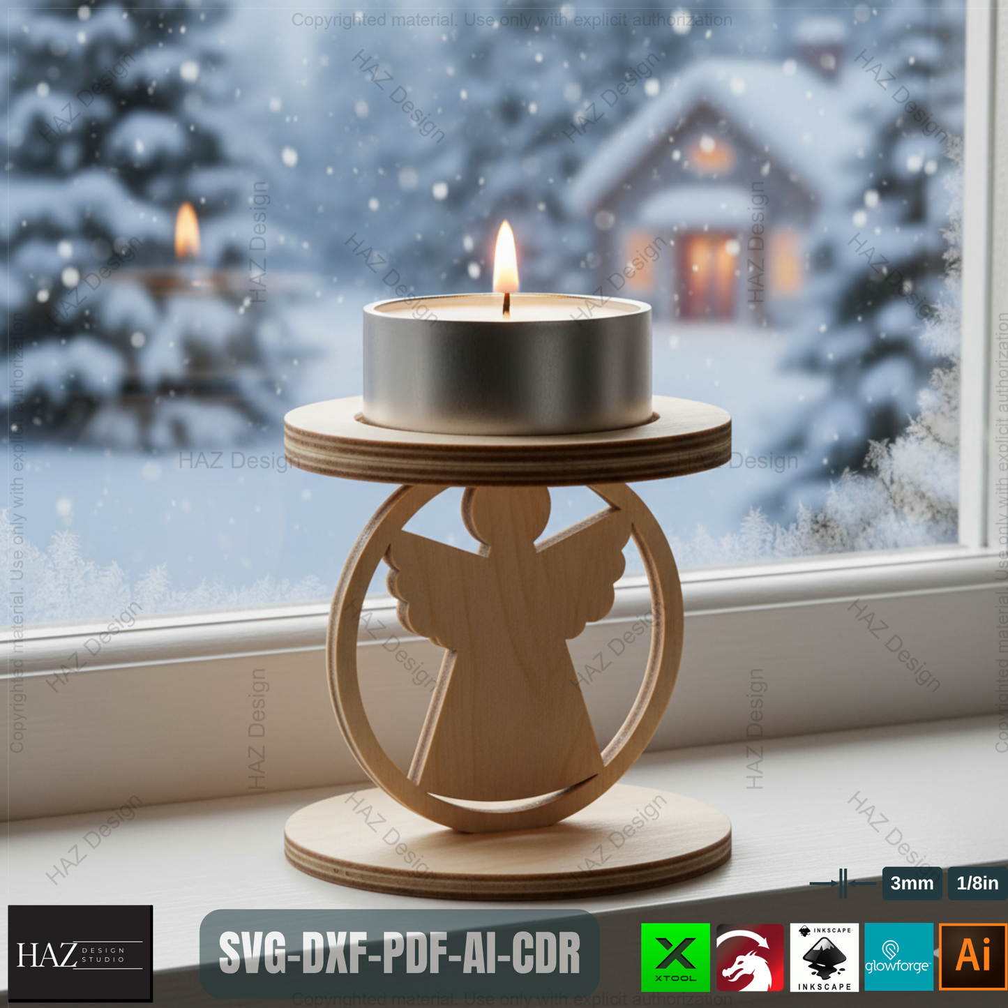 Standing Snowflake Tealight Holders, 3D Wood Laser Cut Ornament Template, DIY Christmas Candle Holder SVG Files