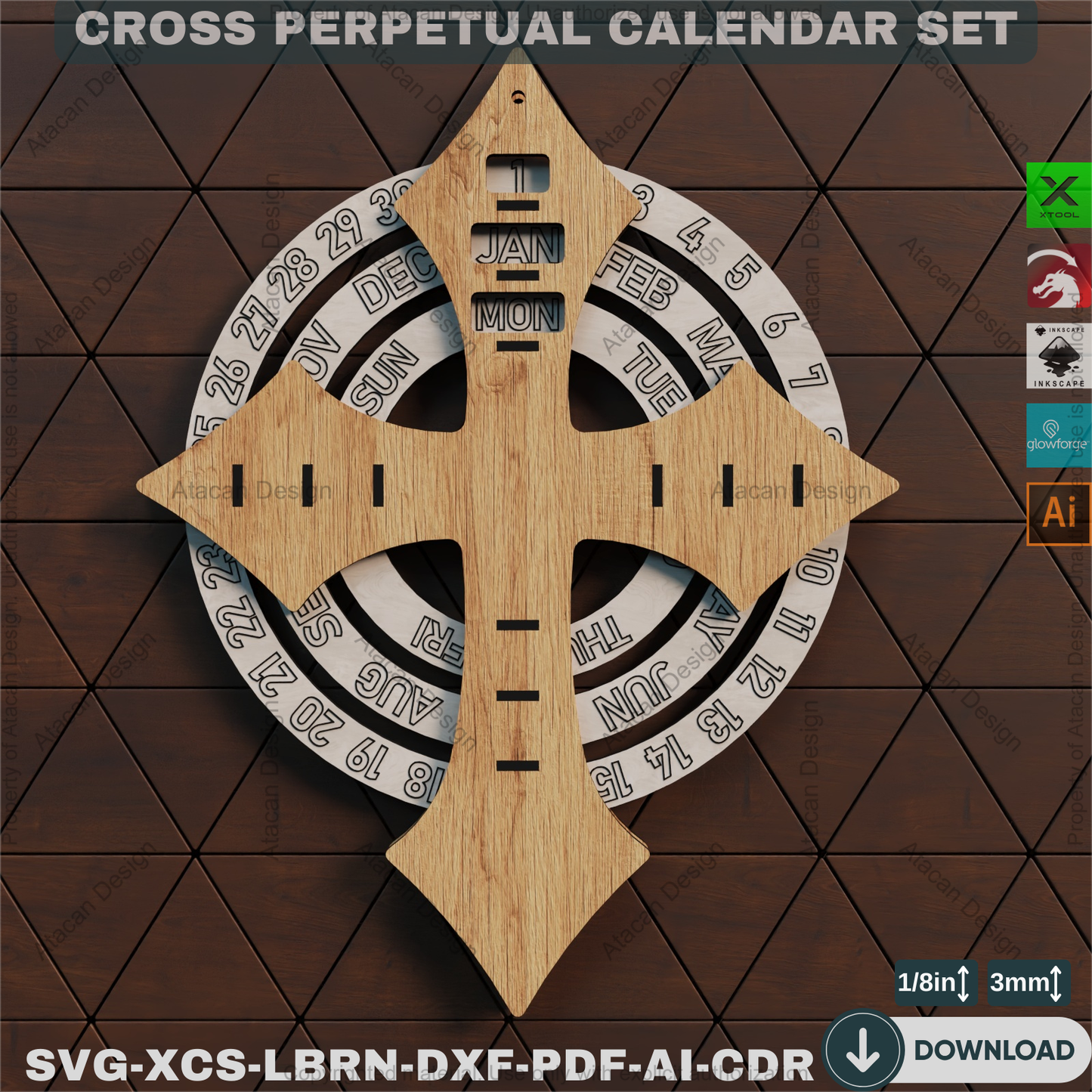 Cross Perpetual Calendar – Unique Laser Cut Design for Home Decor, DIY Spiritual Gifts & Year-Round Use 874