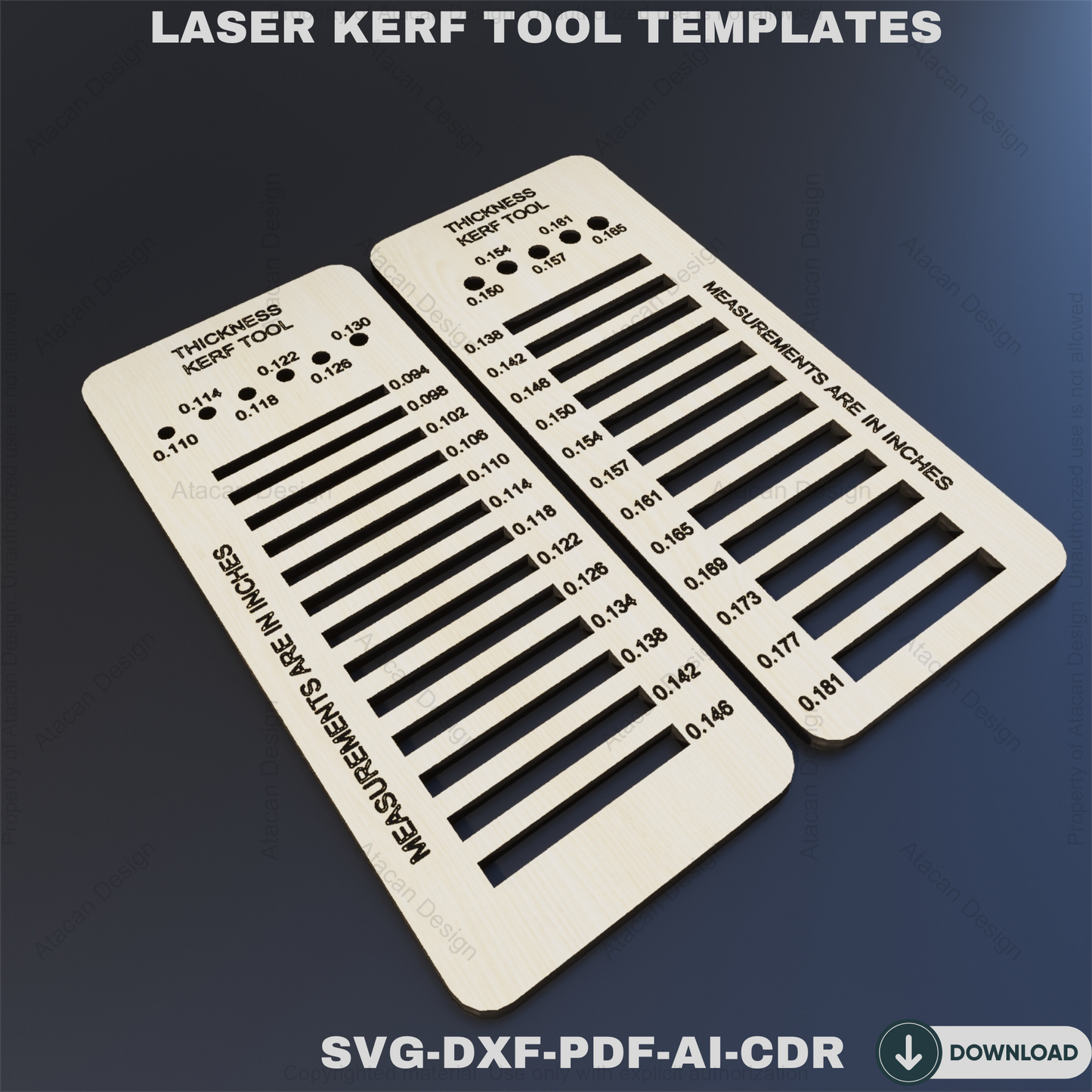 Material Thickness Kerf Tool Precision Testing Guide for Laser Cutting Projects,Metric Imperial Thickness Gauge, Kerf Measuring Tool 822