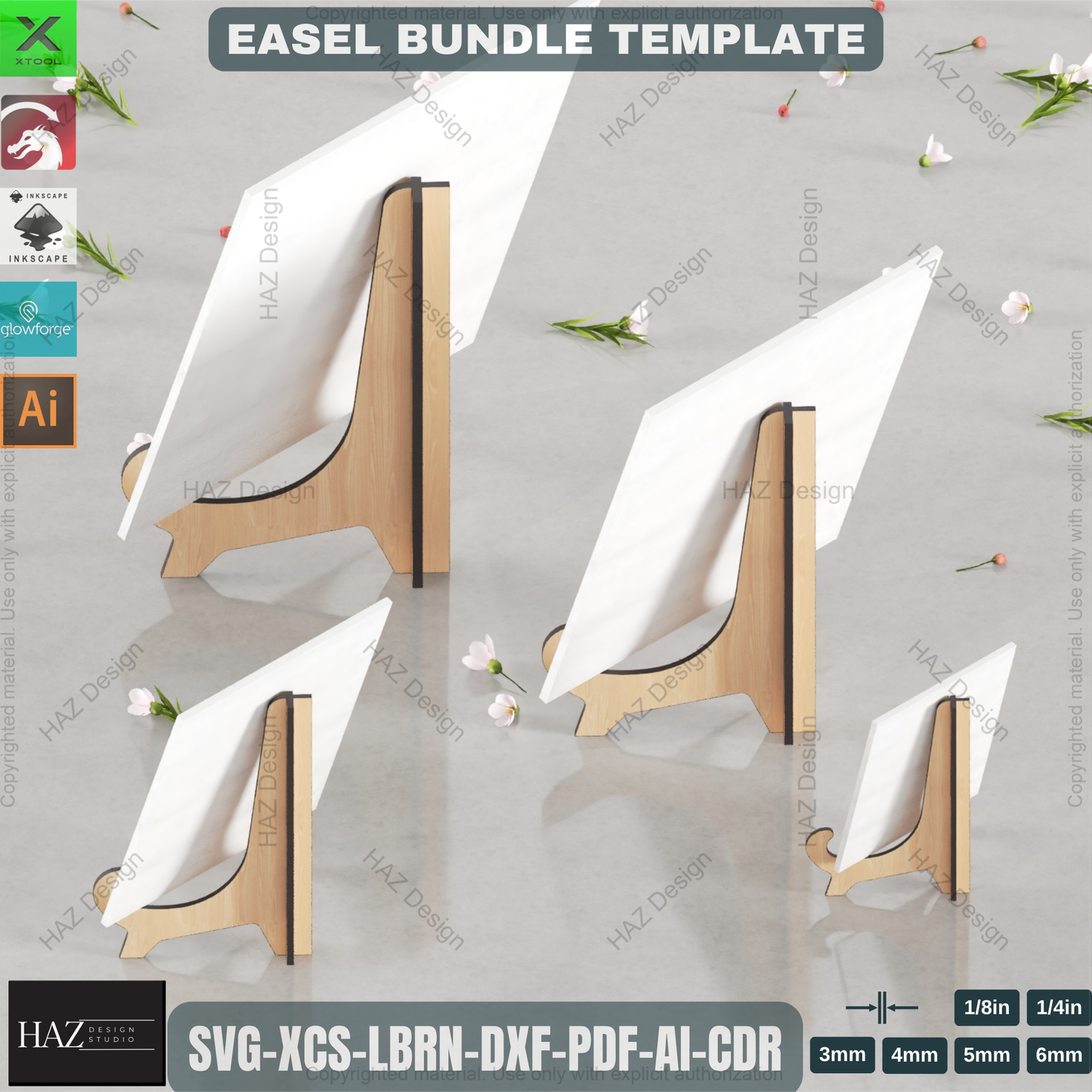 Laser Cut Easel Holder Design Pack - 4 Sizes,Elegant Easel Stand Template Bundle (4 Sizes). Laser Ready Files for Photo, Plate, Book Display 061