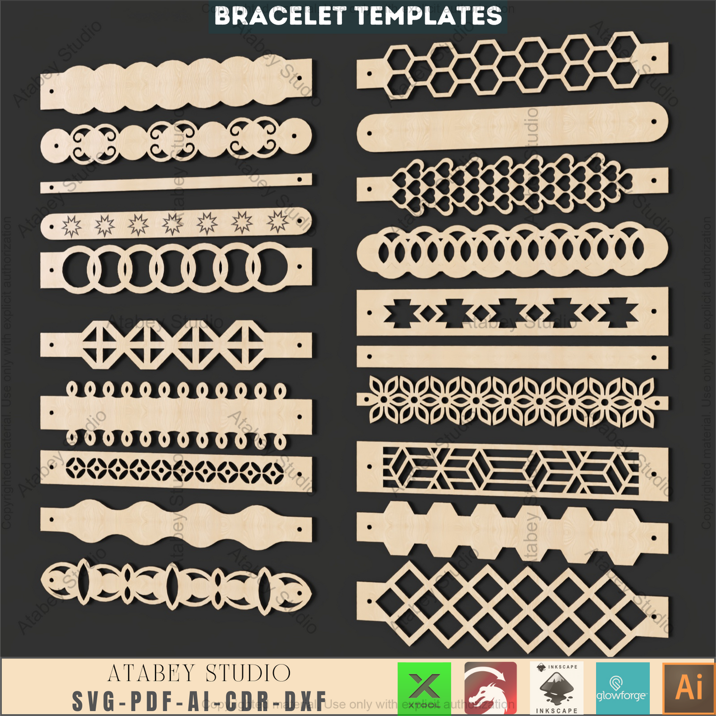 Laser Cut Bangle & Cuff SVG Pack, Creative Jewelry Making Templates, Files for Wood & Leather Crafters