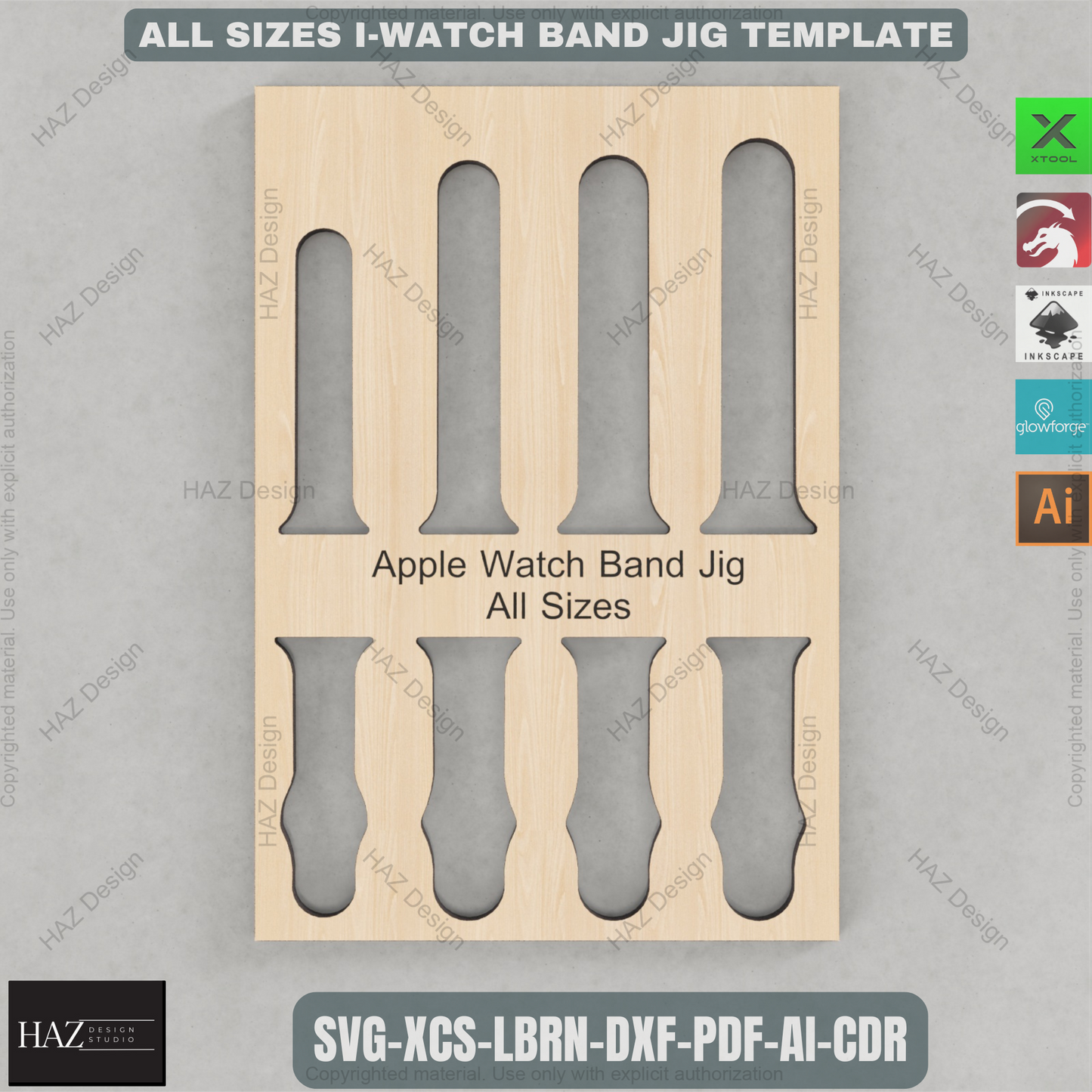 Laser Ready Apple Watch Band Jig Template - IWatch Band Jig 38/40/42/44- Laser Cut Template SVG DXF PDF Ai 186