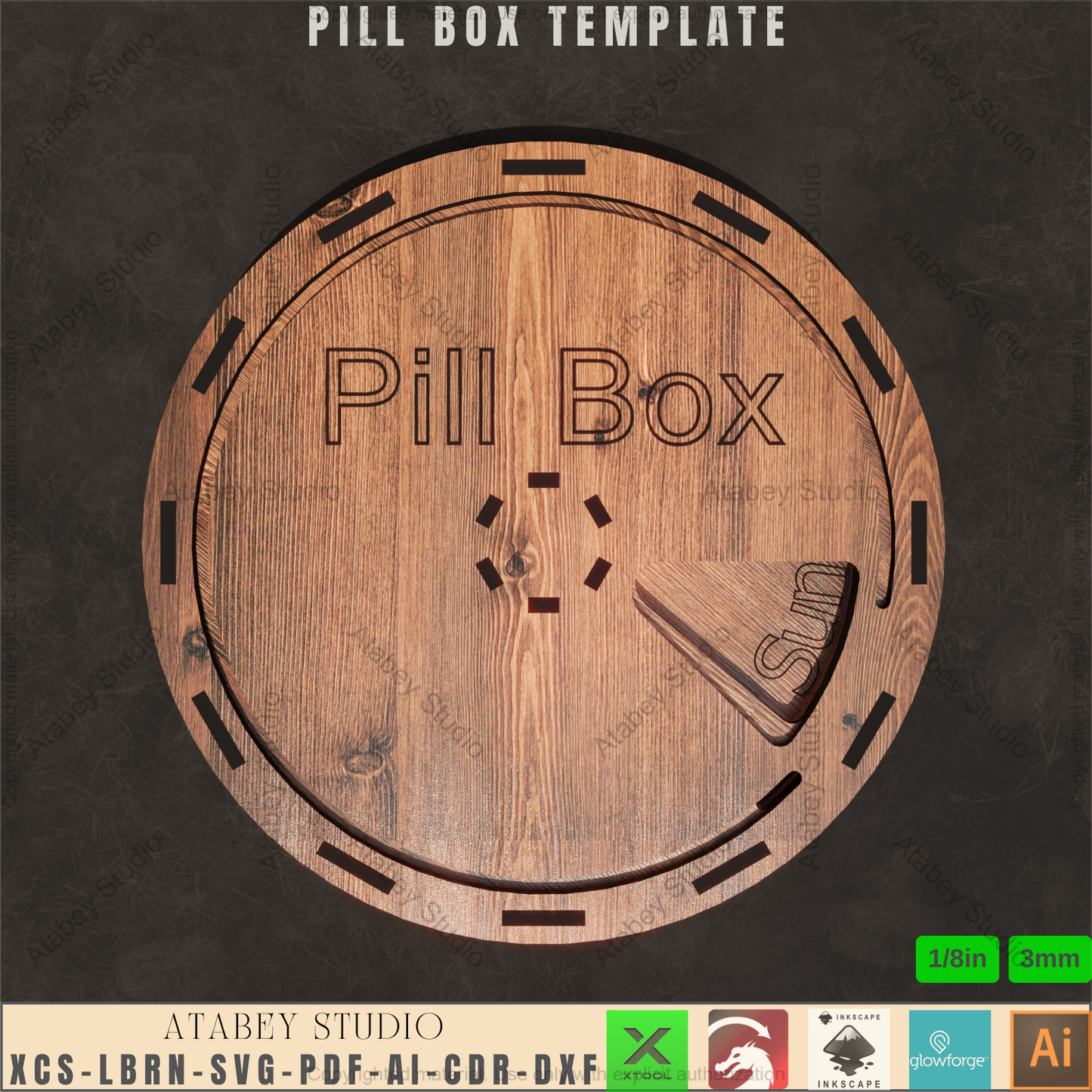 Laser Cut Pill Box Template | Weekly Organizer | 7 Day Design | 3mm SVG | Travel Pill Storage 928