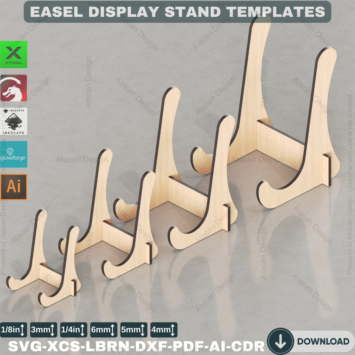 Easel display svg DXF Plate stand Laser cut files / Easel Holder Svg files / Laser Cut Easels ADS079