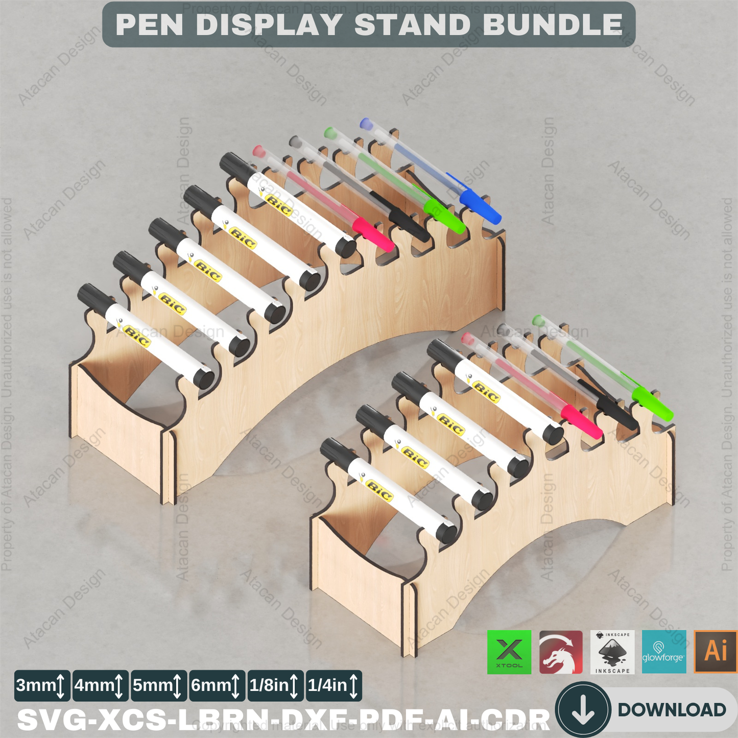 Tiered Pen Display Laser Cut Files | Professional Showcase Stands | Desk Organizer Bundle | Multi-Size 447