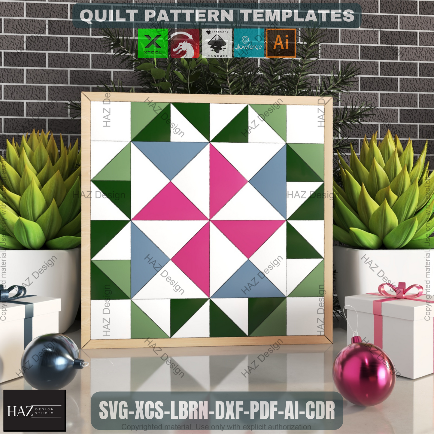 Wood Quilt Block Pattern Pack, Geometric Wall Art SVG, Laser Ready Files for Farmhouse Decor, DIY Barn Quilt Craft Project Bundle 461