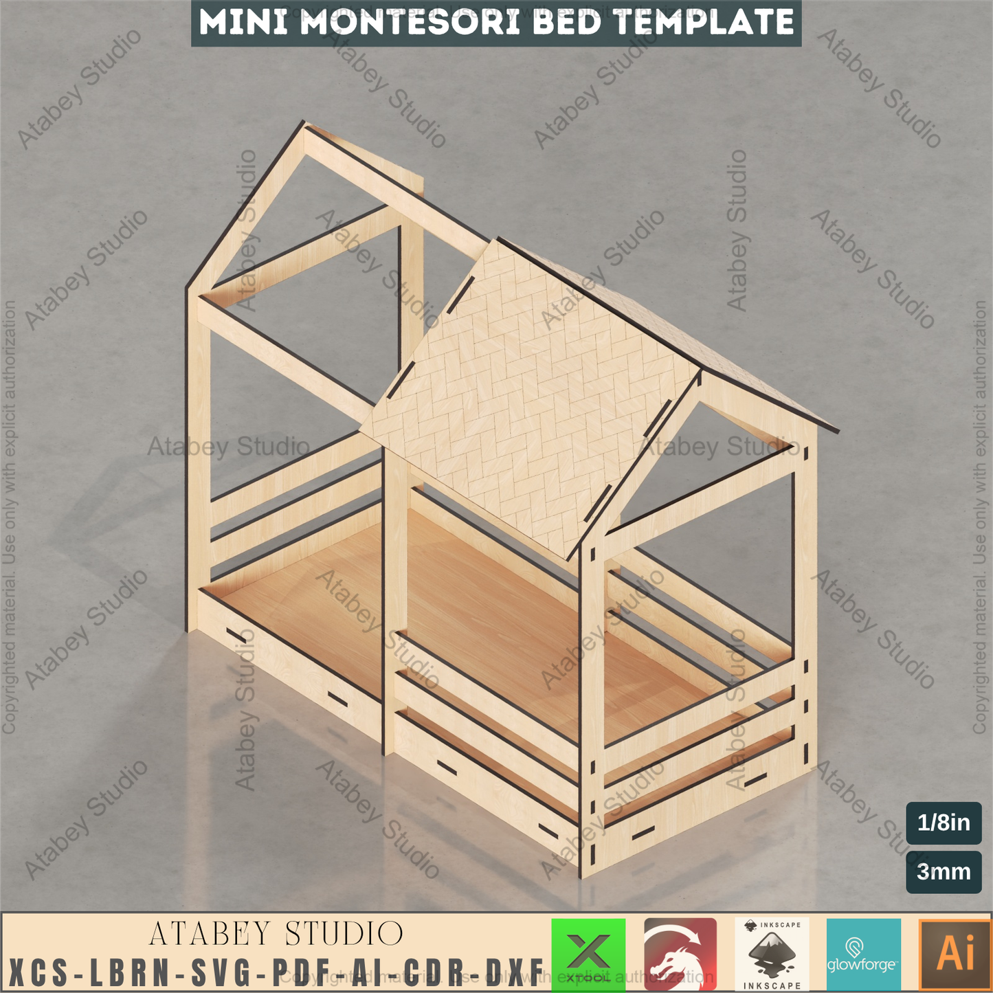 Montessori Doll Bed Laser Cut File, Miniature House Bed Plan for Glowforge, DIY Plywood Toddler Bed Craft
