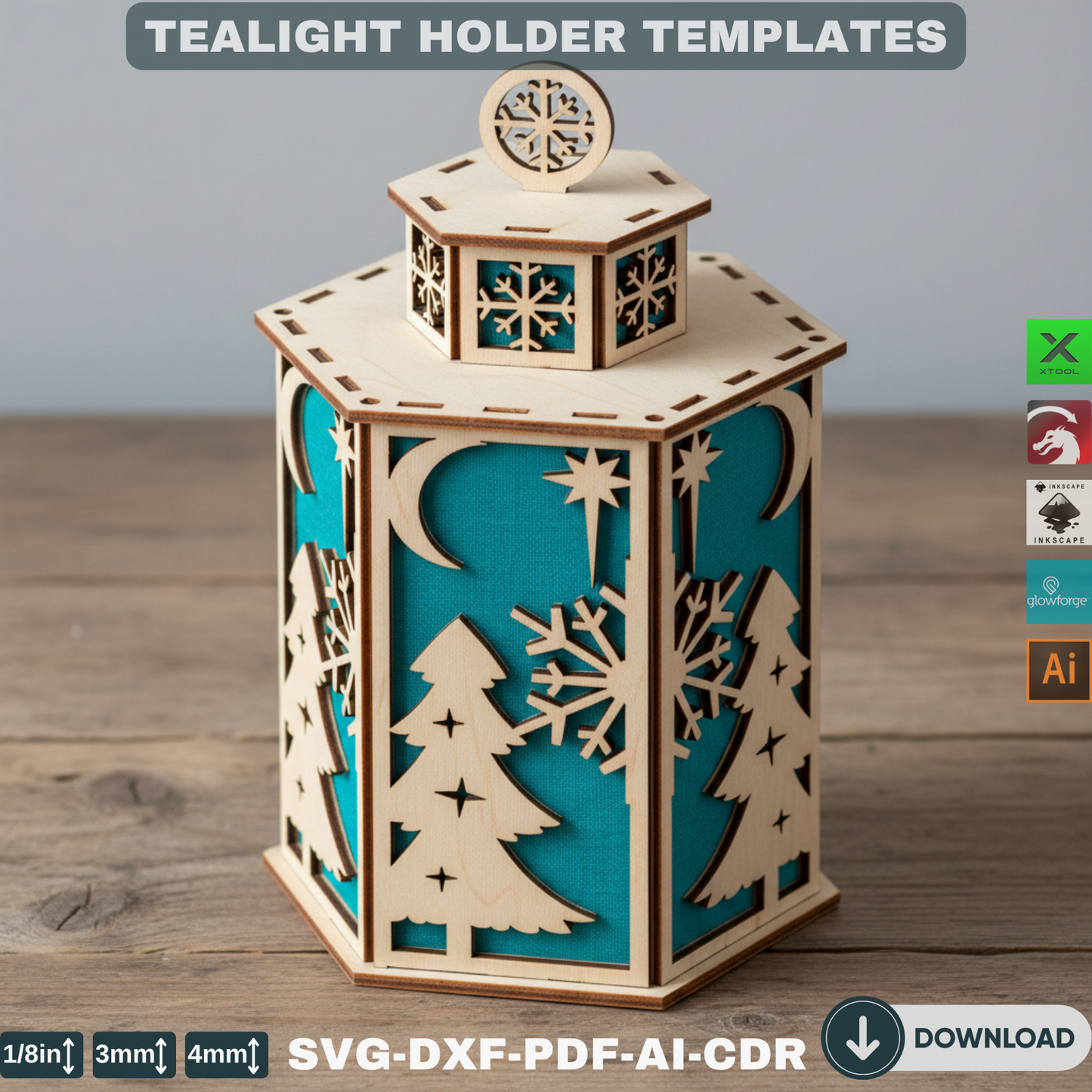 Laser Cut Christmas Lanterns โ Wooden Tealight Holders -DIY Tabletop Lights - Set of Night Lights Decor - Holiday Winter Village Scene 903