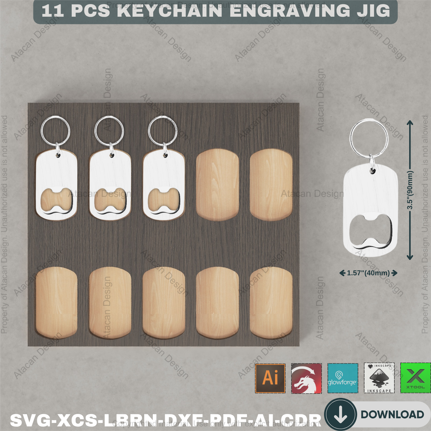 Precision Laser Keychain Alignment Jig Bundle | Wood Engraving Templates for Xtool Glowforge Lightburn | Craft Business Essential 889