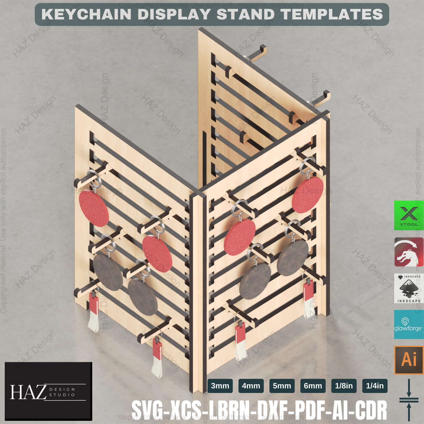 Laser Cut Keychain Stand - Modular Display - 2 Sizes,Adjustable Keychain Display - Laser Cut Vendor Rack SVG 421
