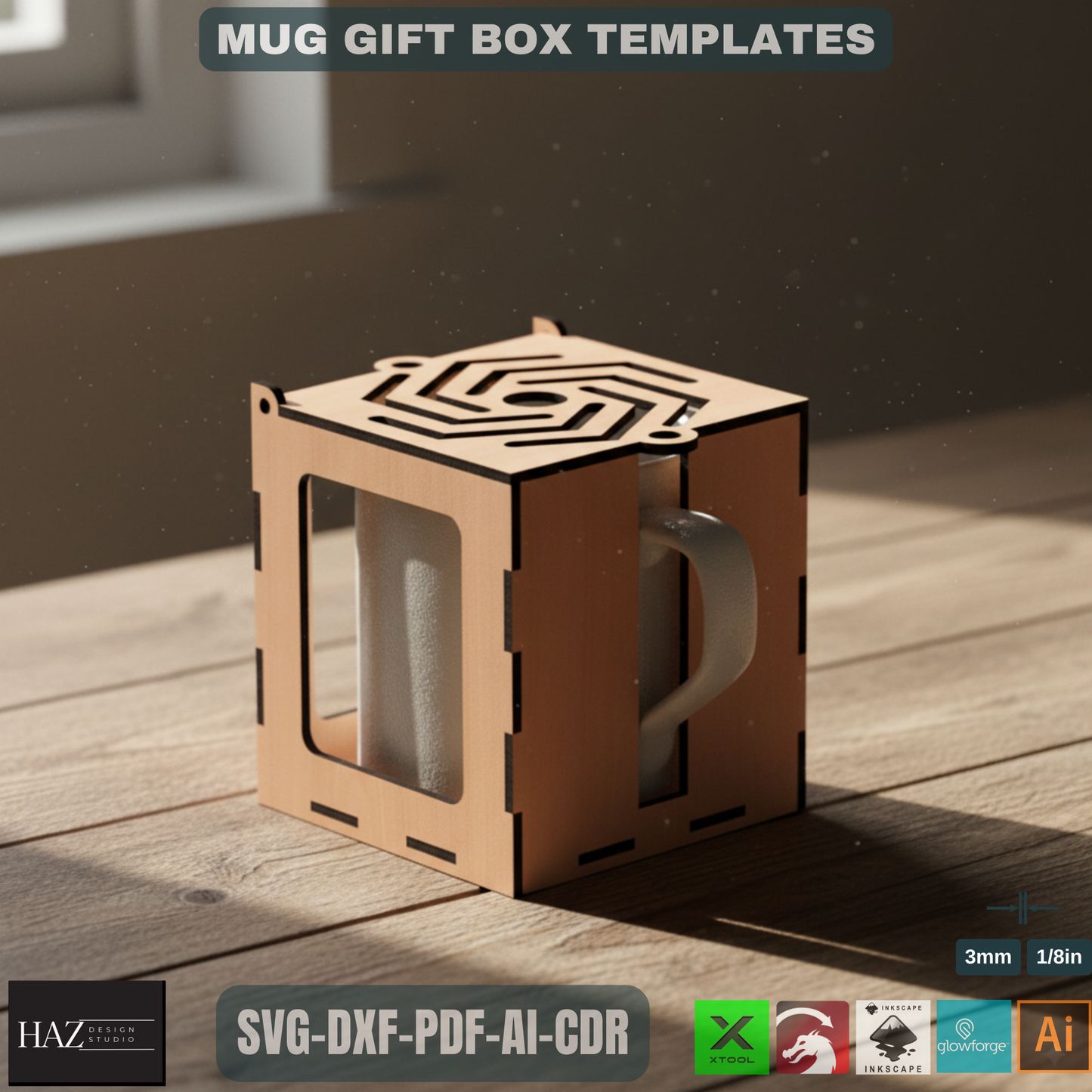 003 Wooden Coffee Mug Gift Box / Mug Holder Laser cut Box / SVG DXF CDR Ai files 003