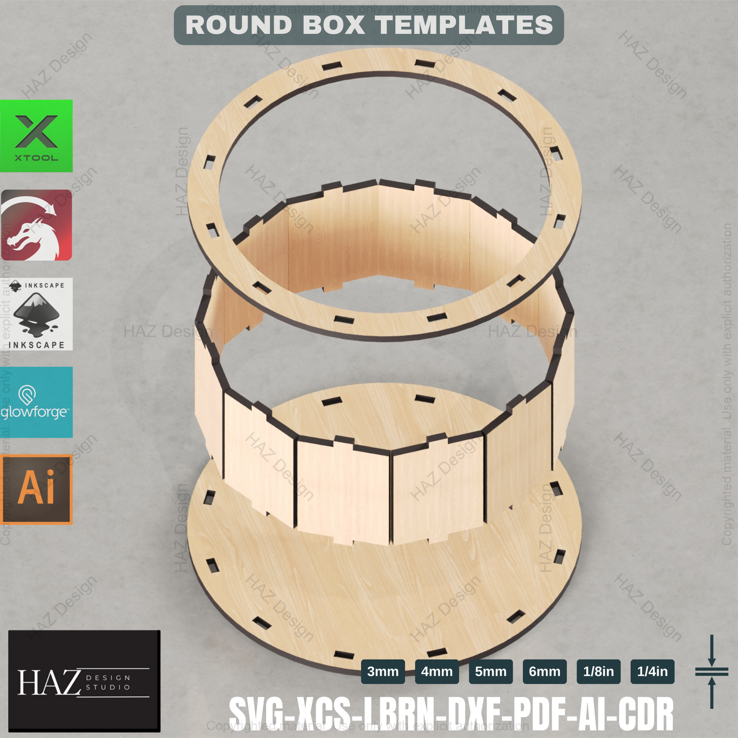 Laser Cut Gift Box: 8 Unique Sizes, Round Box Template 418