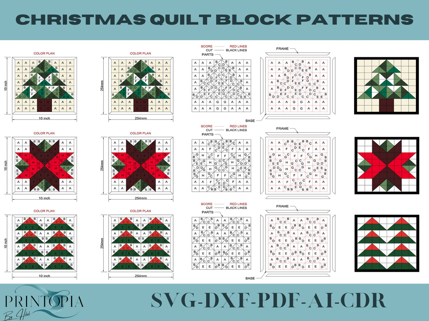 Christmas Wood Quilt Block Patterns for Laser Cut Holiday Wall Decor Xmas Design